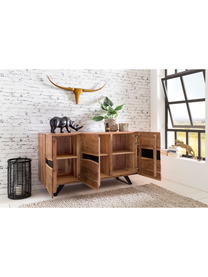 KADIMA DESIGN Sideboard 148 x 85 x 43 cm Massiv-Holz Natur Baumkante Anrichte günstig kaufen onesize
