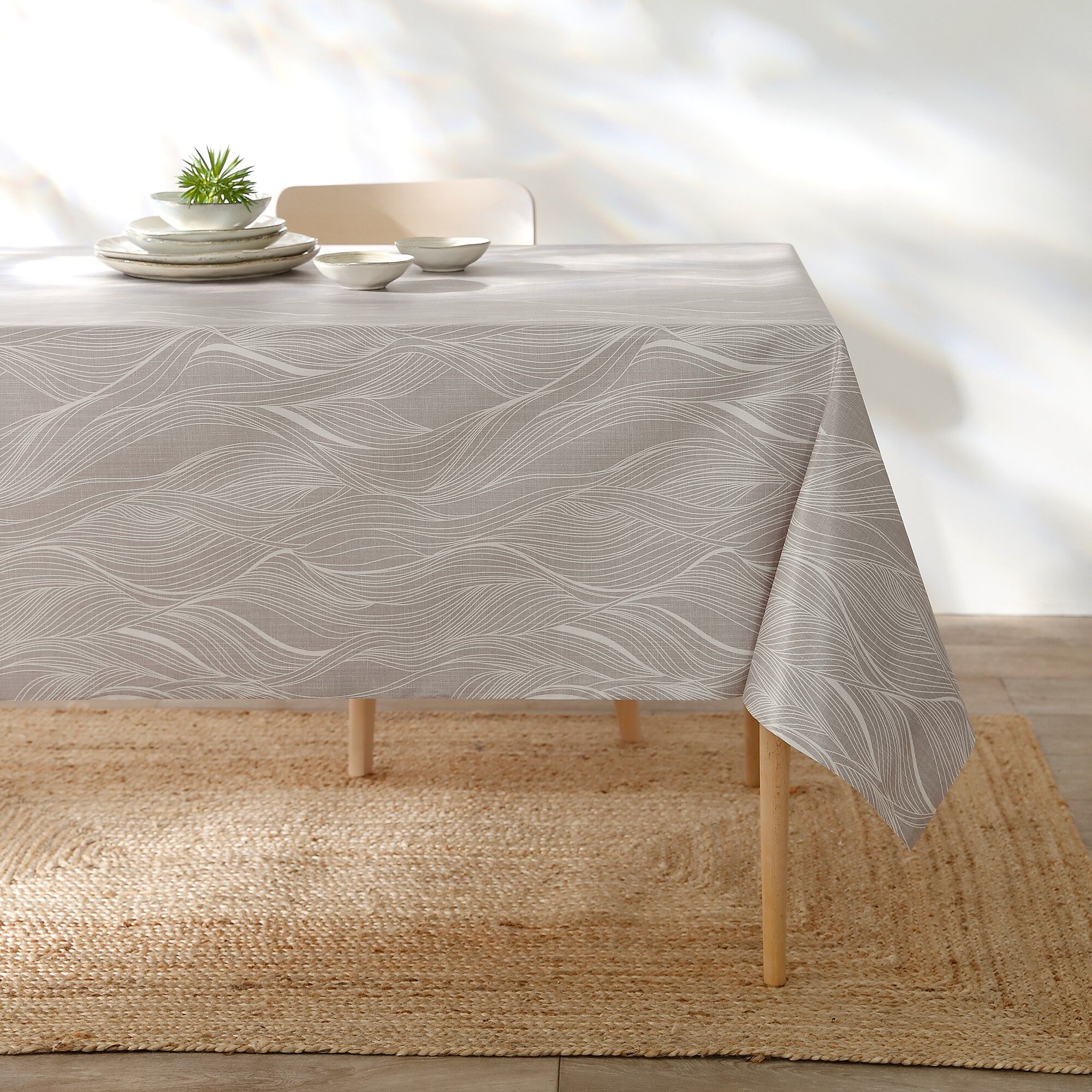 Nappe toile cirée imprimée vagues