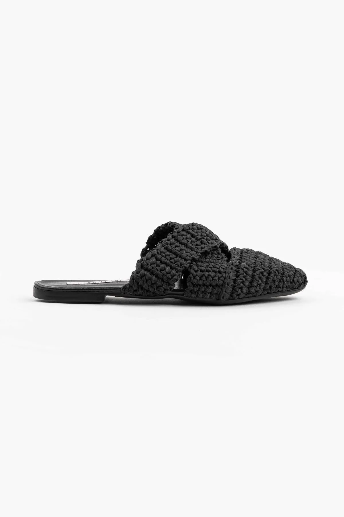 NİŞANTAŞI SHOES  Schwarze, gestrickte Laila-Damenhausschuhe mit Kreuzbanddetail