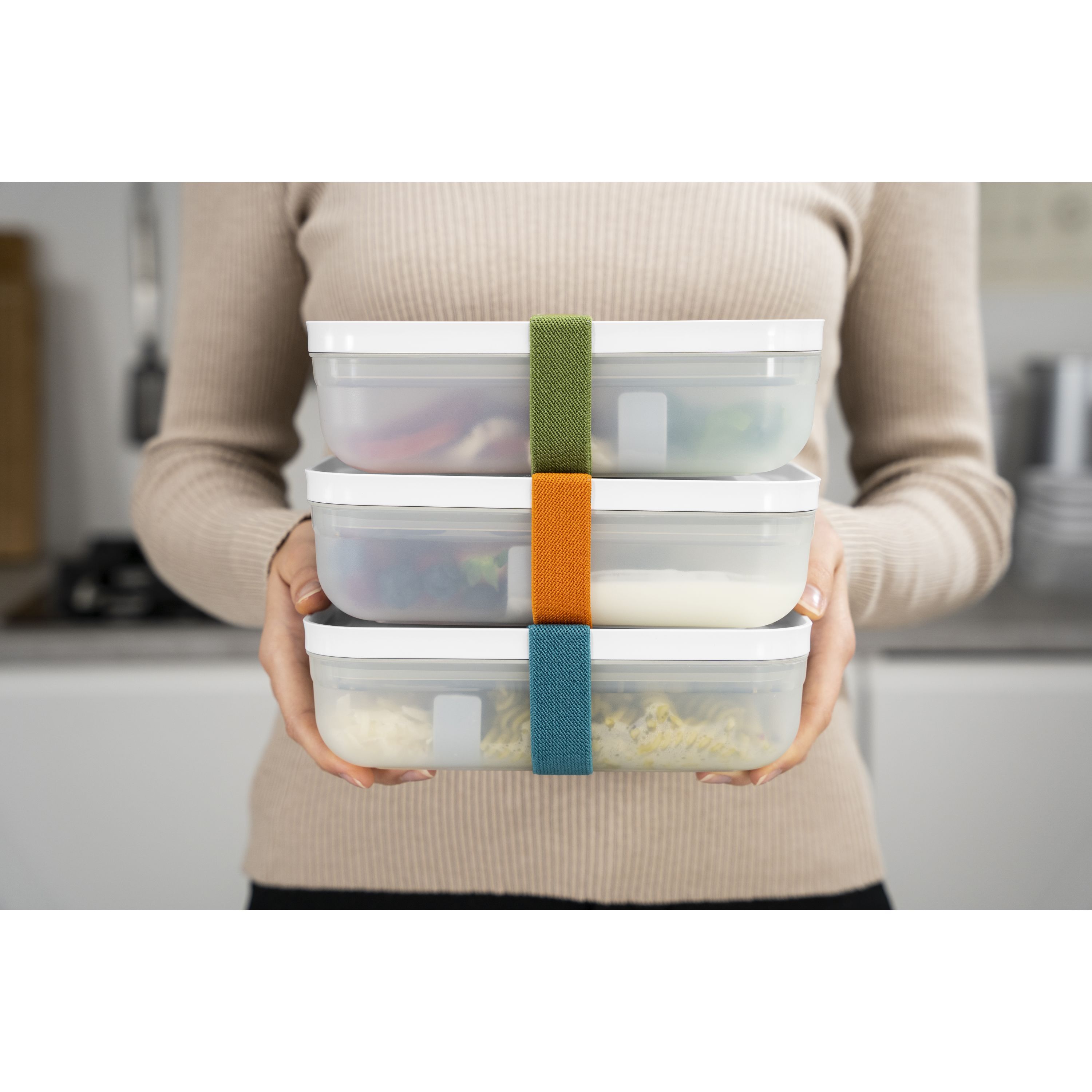 Vakuum Lunchbox Set, L flach / 6-tlg, Kunststoff, Semitransparent-Grau