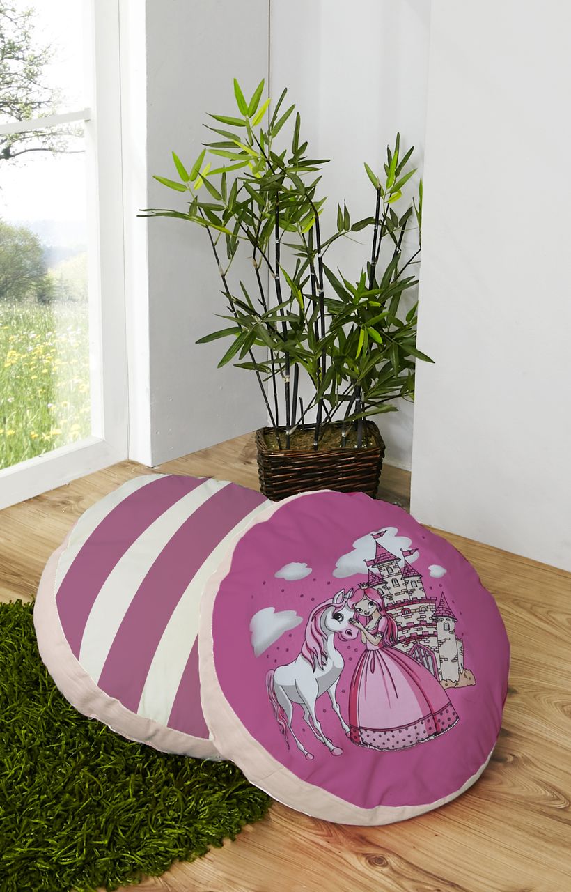 Ticaa 2er Kissen-Set rund Prinzessin-Rosa