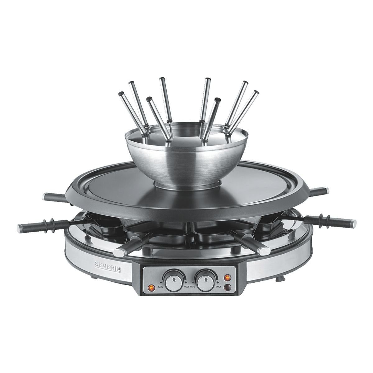 Severin Raclette und Fondue-Set RG 2348, 8 Raclettepfännchen, 1900 W, für bis zu 8 Personen