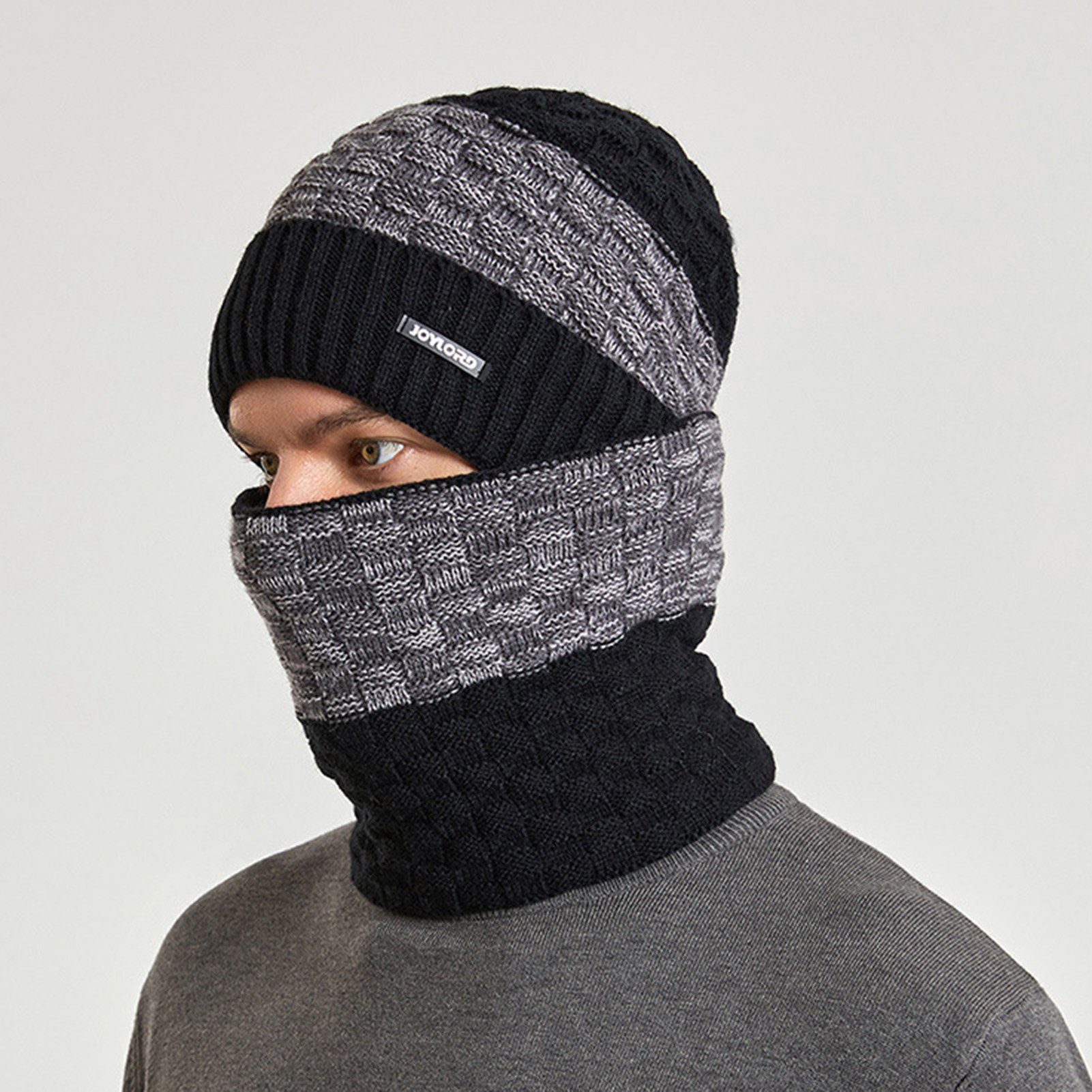 Rutaqian Strickmütze Wintermütze Strickmütze mit Schal 2 In 1 Wintermütze Schal Set, Warme Beanie Hat und Winterschal