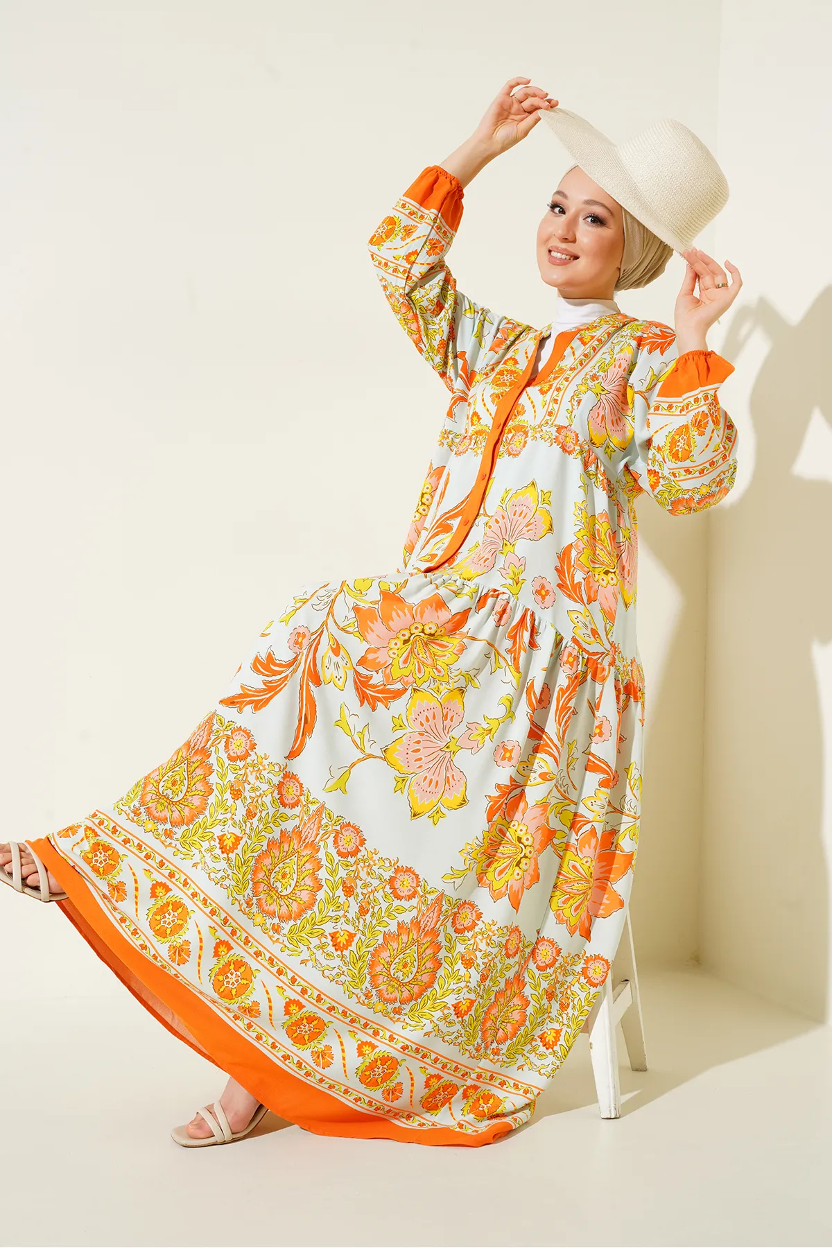 Bigdart  2423 Authentisches gemustertes Kleid – Orange