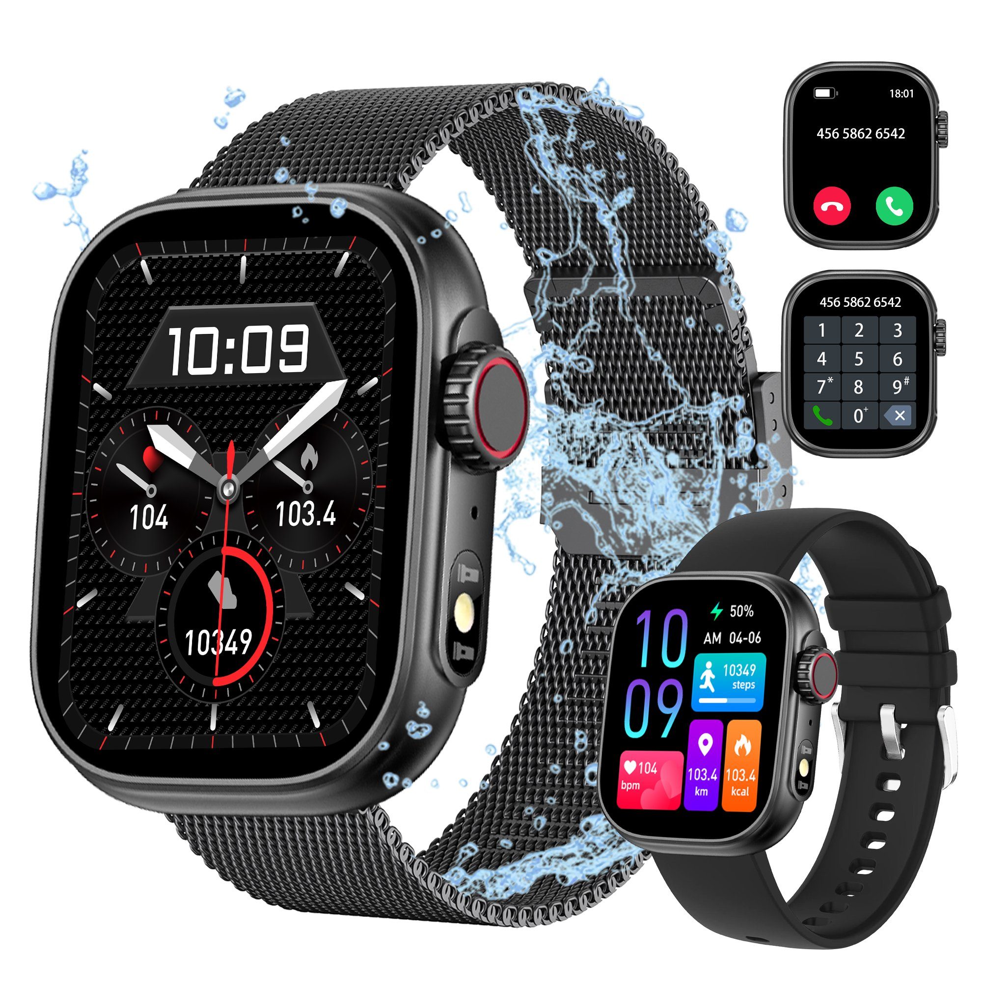 Mutoy Smartwatch, Damen Herren Smartwatch, Fitness Tracker Uhr Smartwatch (Fitnessuhr mit Telefonfunktion 2,01