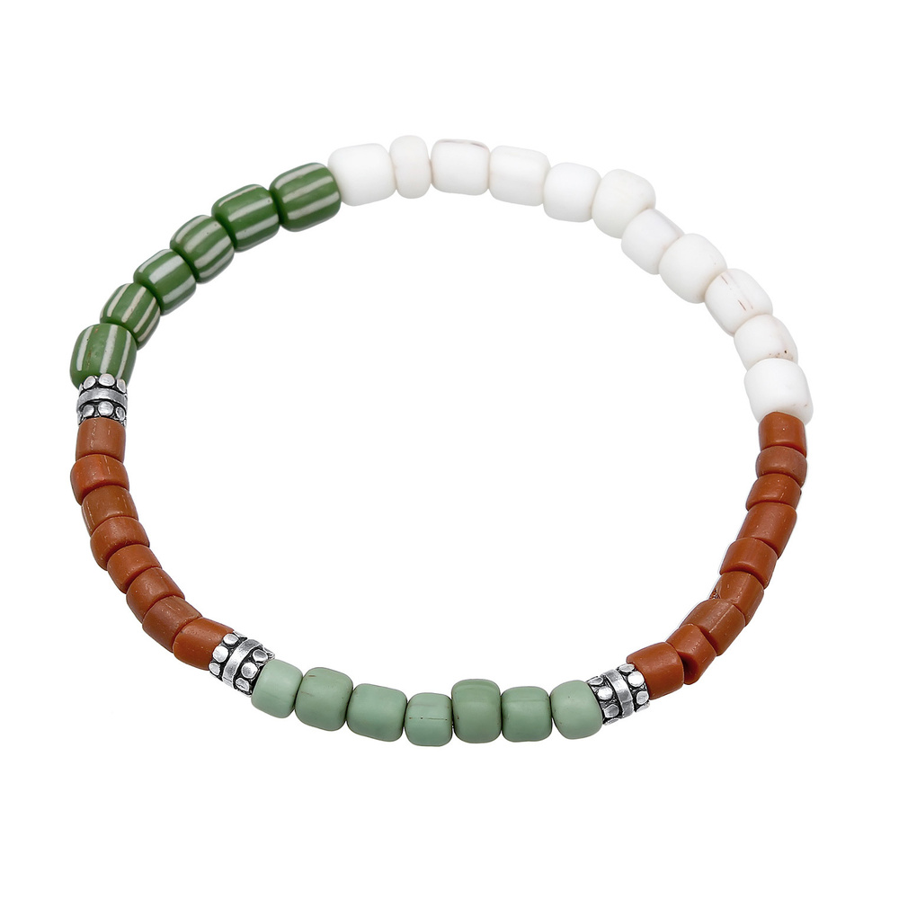 KUZZOI KUZZOI Bracelet Hommes perles de verre multicolores en argent sterling 925 Bracelet