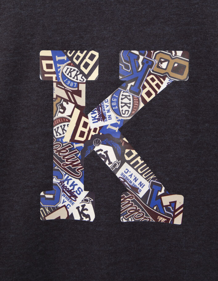 T-shirt marine chiné maxi lettre K-écussons garçon