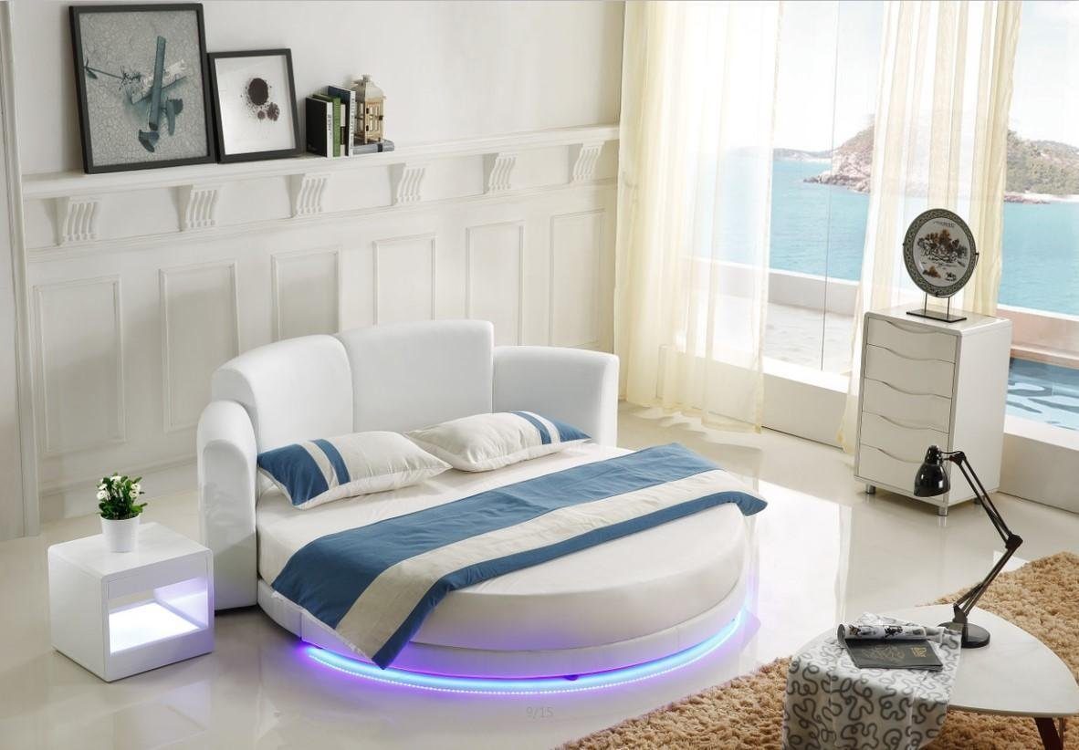 JVmoebel Rundbett Designer Bett Betten Polsterbett Rundbett Ehebett Doppelbett LED (1-tlg., 1x Bett), Made in Europa