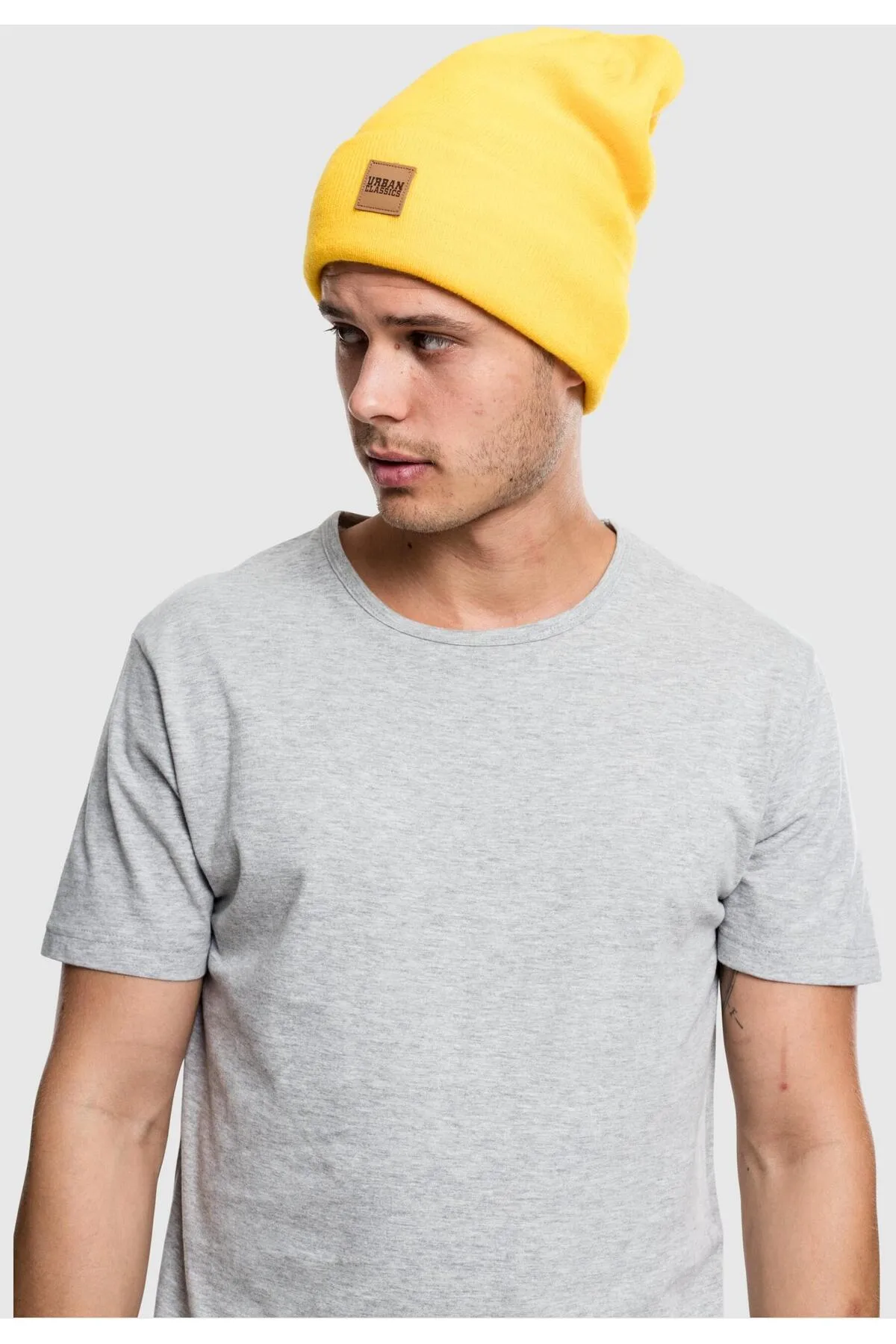 Urban Classics  Unisex Lange Beanie mit Kunstlederpatch