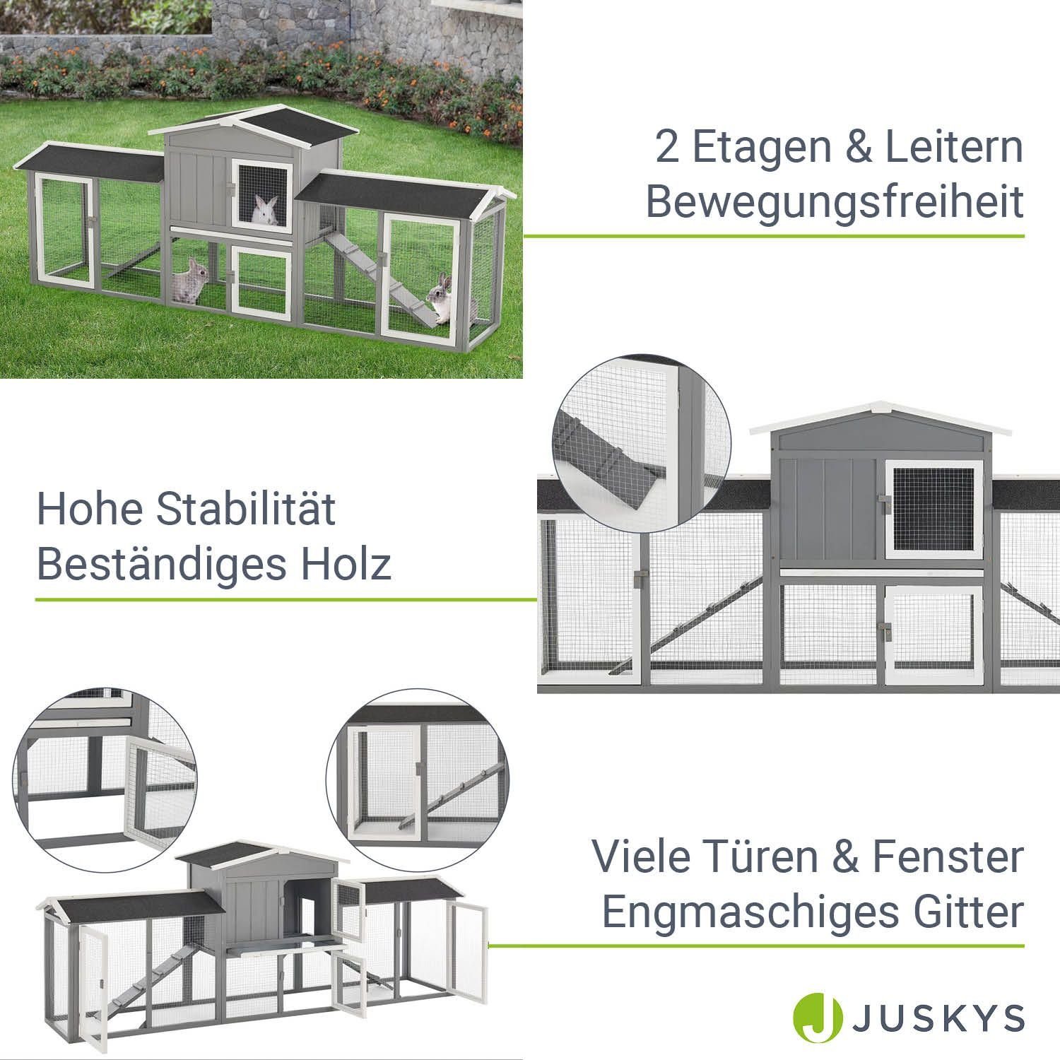 Juskys Kleintierkäfig, 2 Etagen, moderner Landhausstil, stabiles Fichtenholz