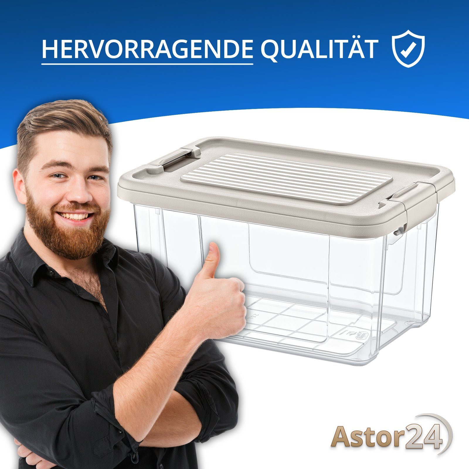 astor24 Aufbewahrungsbox Aufbewahrungsbox Deckel Kunststoffbox Transparent Regalbox Lagerbox (Spielzeugbox, 5 St), 16 verschiedene Größen Stapelbox Kiste Lagerbox Werkstatt Garten