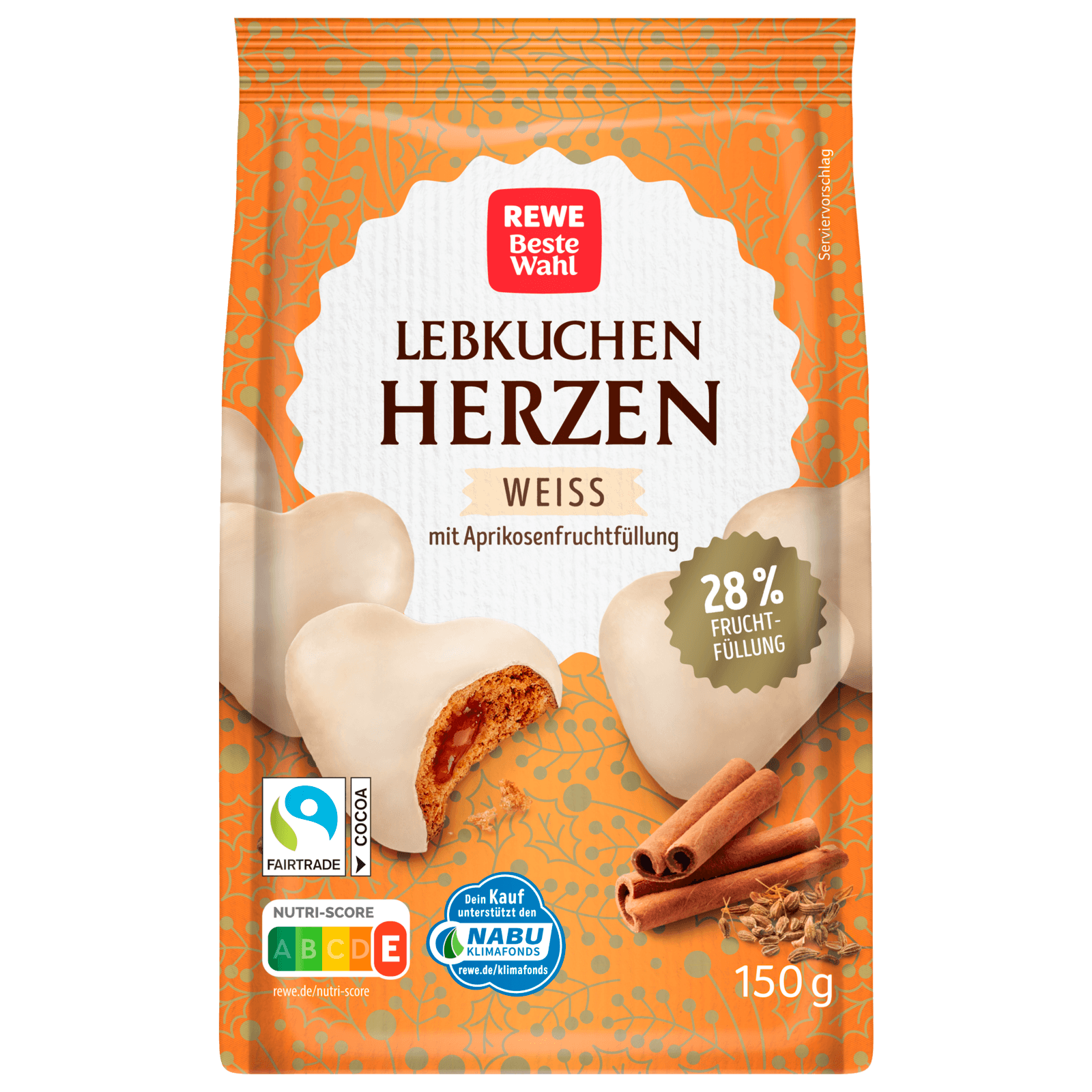 REWE Beste Wahl Lebkuchen Herzen weiß mit Aprikosenfüllung 150g