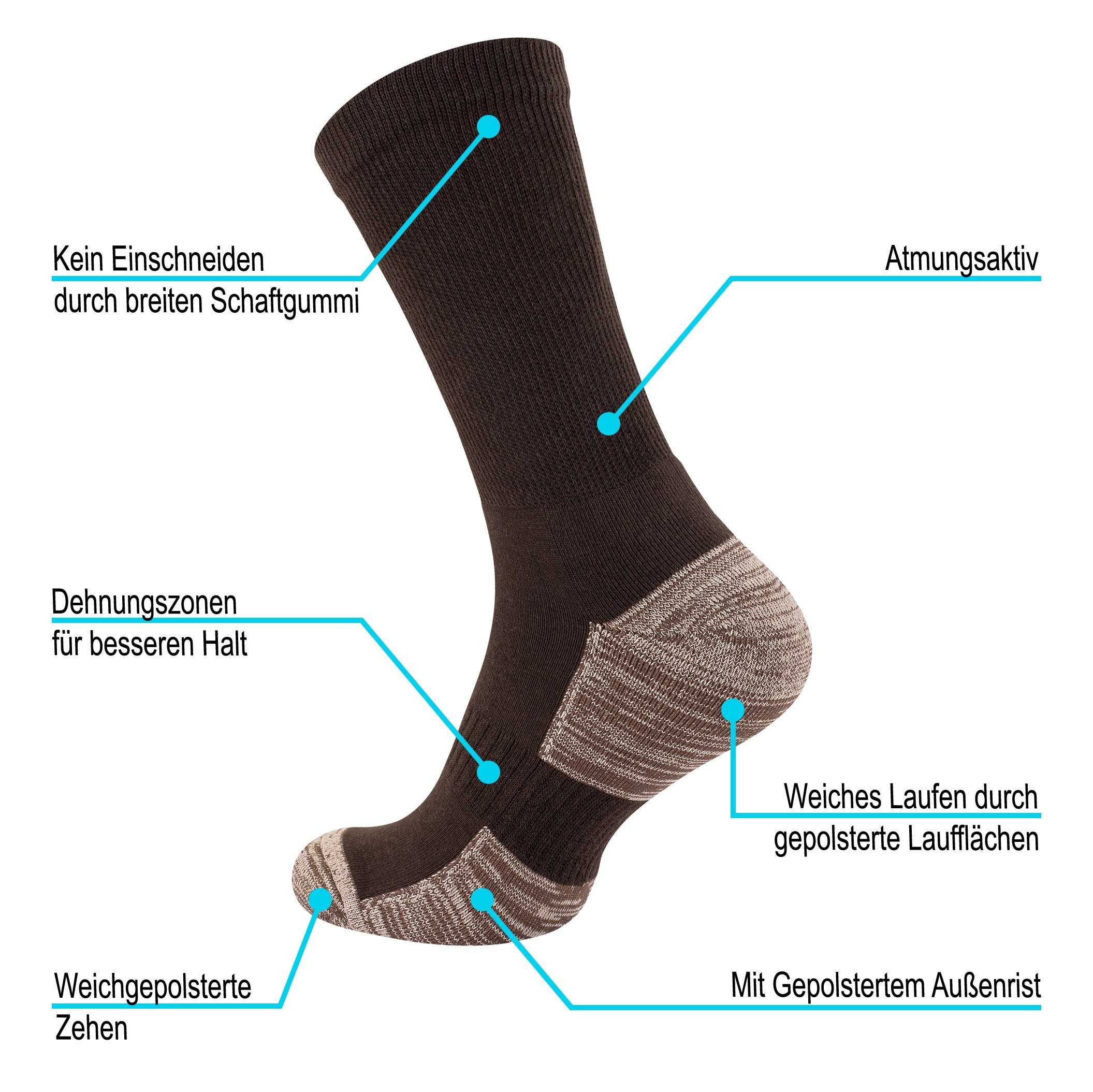 Stark Soul® Funktionssocken Multifunktionssocken, Outdoor.-& Trekkingsocken, Unisex mit Spezialpolsterung, 6 Paar