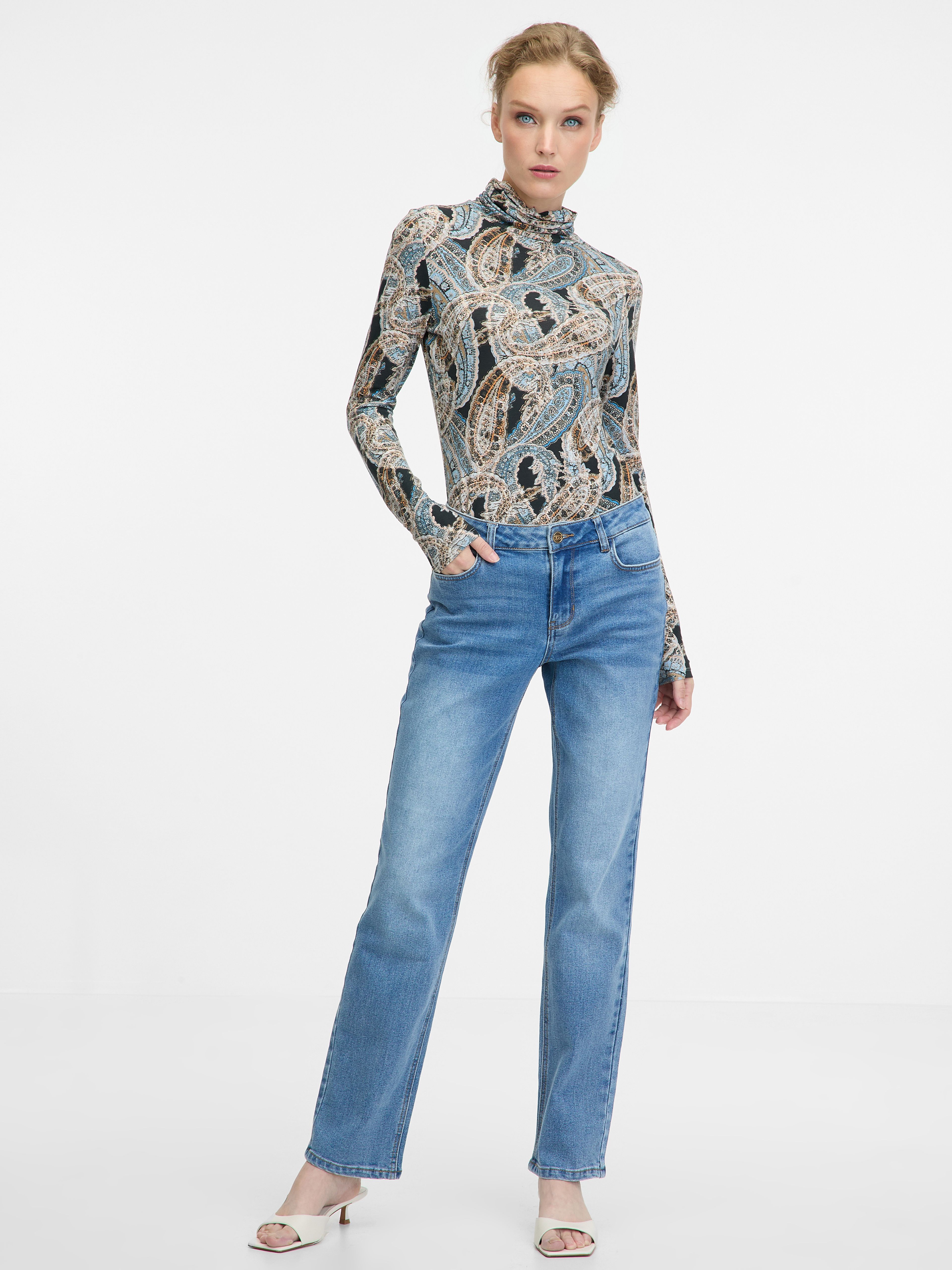 Blau gemusterter Damen-Rollkragenpullover ORSAY