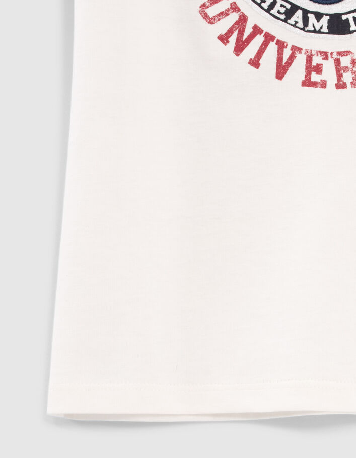 T-shirt blanc cassé coton bio visuel chat brodé fille