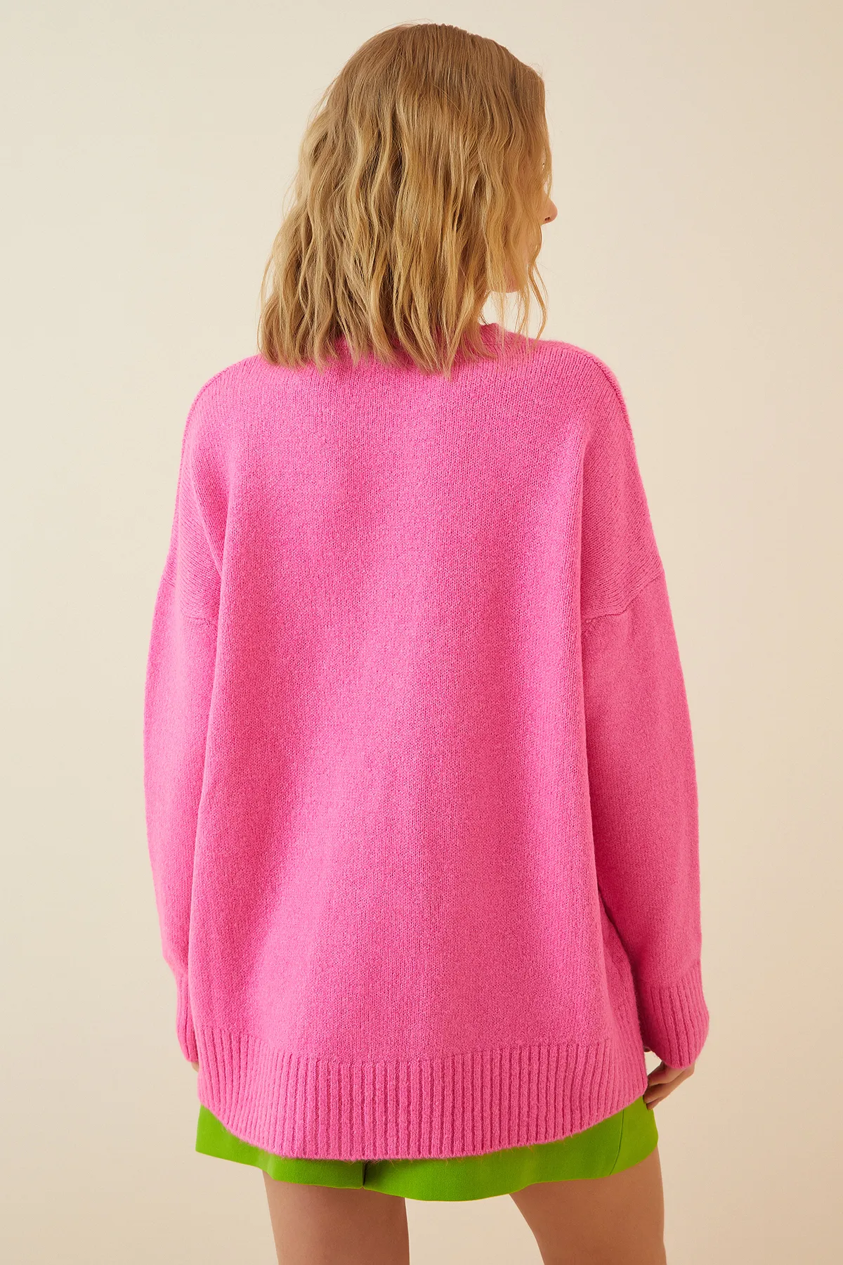 Happiness İstanbul  Rosa Oversize-Strickpullover für Damen PN00054