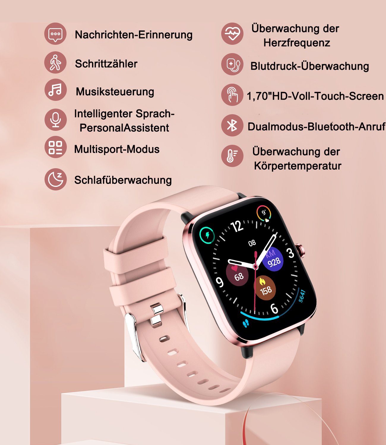 ombar Damen Herren Smartwatch,1.7