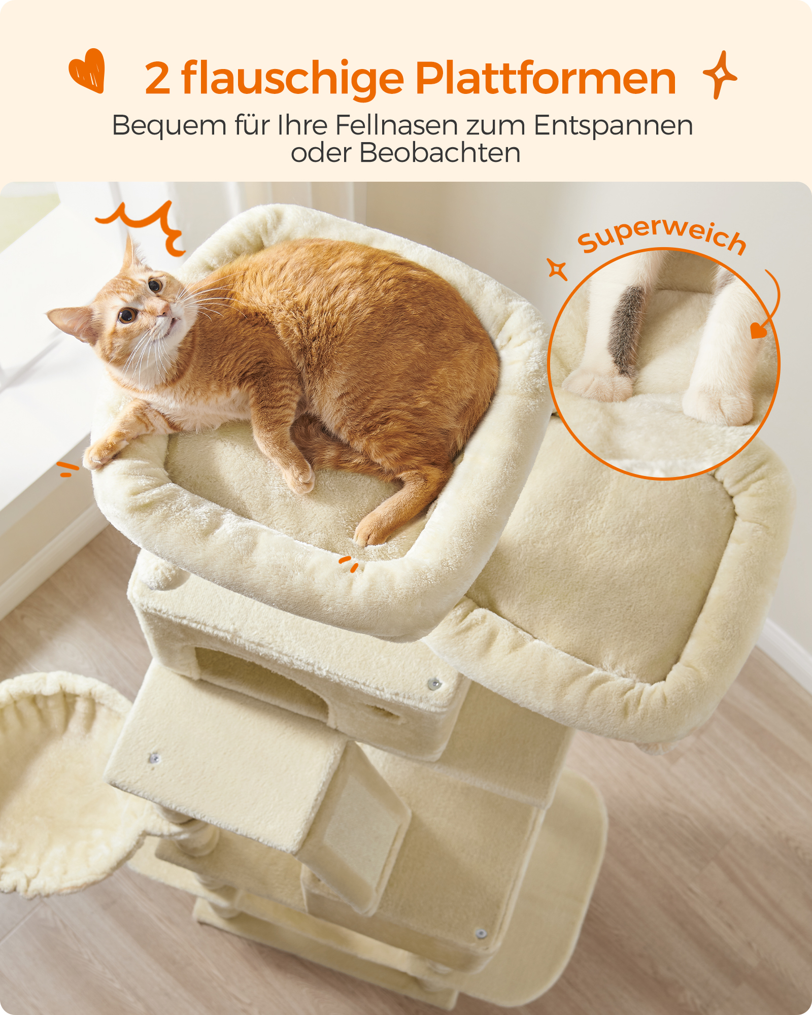 FEANDREA Kratzbäume FEANDREA Katzenbaum XXL 206cm Rauchgrau beige