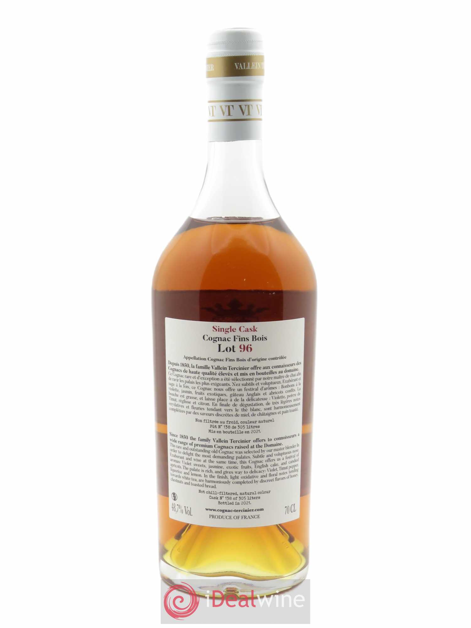 Cognac Vallein Tercinier Lot 96 Fins Bois Conquête (70cl)  - Lot de 1 Bouteille