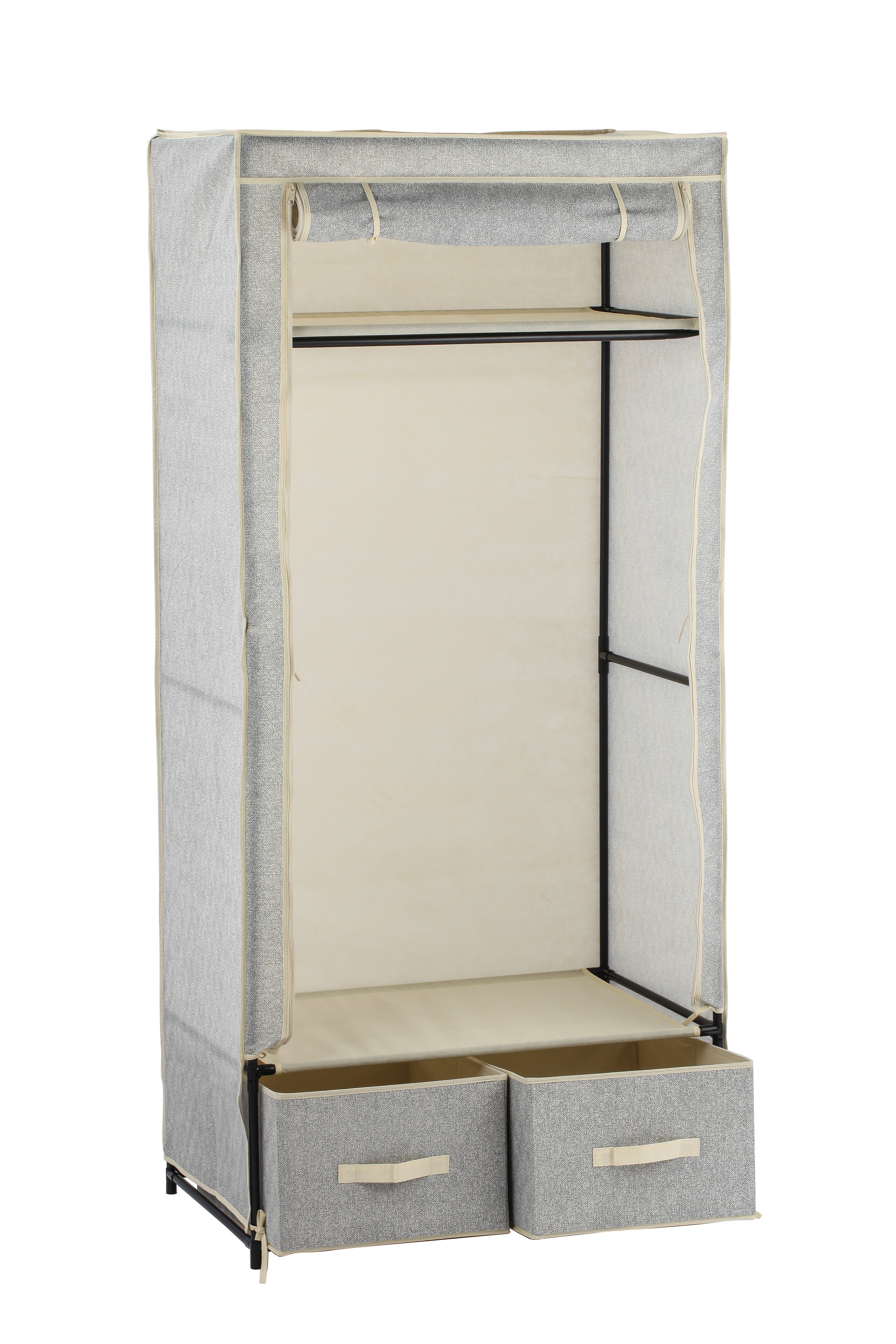 MSV Stoffschrank Stoffkleiderschrank Textil Faltschrank, mit Schubladen, atmungsaktiver Vliesstoff, grau, 75 x 45 x 160 cm