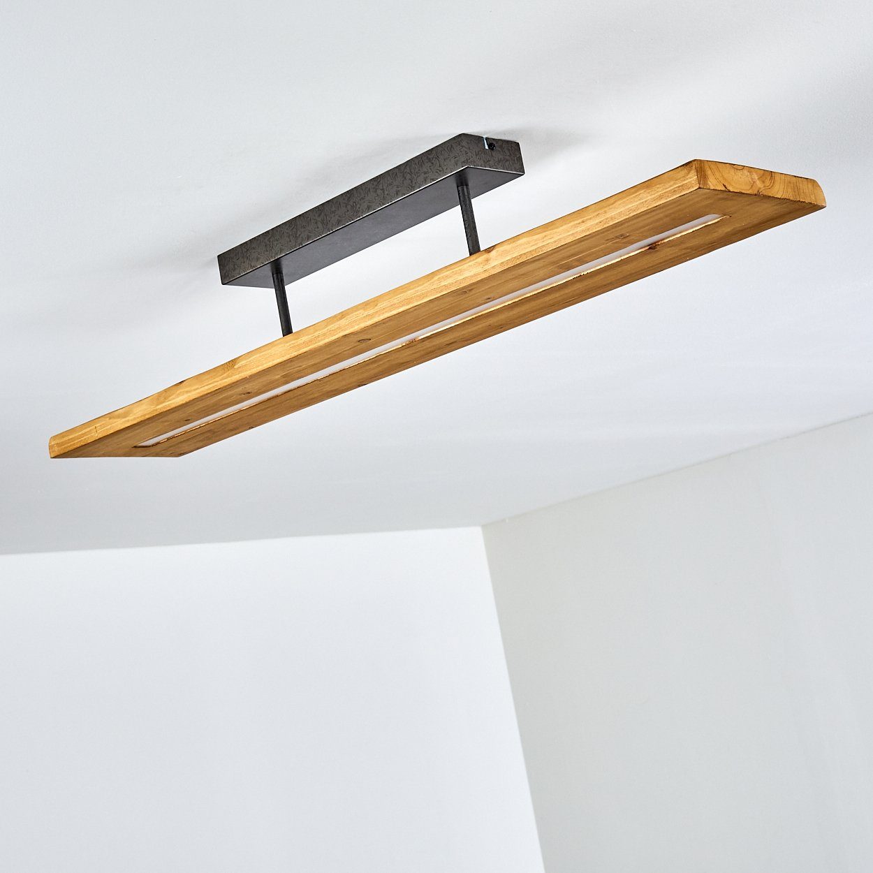 hofstein Deckenleuchte Volano dimmbare Deckenlampe aus dunklem Holz und Metall, Dunkelgrau, 3000 Kelvin, 3000 Lumen, moderne Zimmerlampe, dimmbar über den Lichtschalter