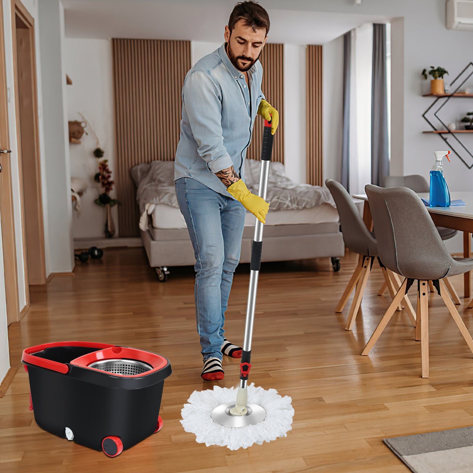 Gimisgu Wischmopp Wischmop set Bodenwischer Komplett Set Eimer Mit 3 Mikrofasermatte