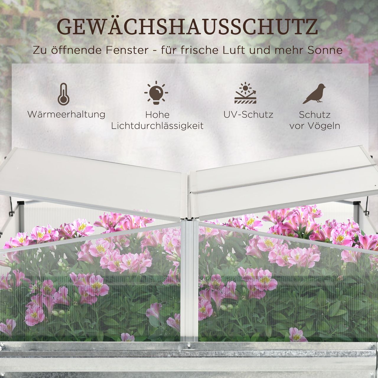 Outsunny Hochbeet Gemüsebeet mit Abdeckung für Garten, Terrasse Silber