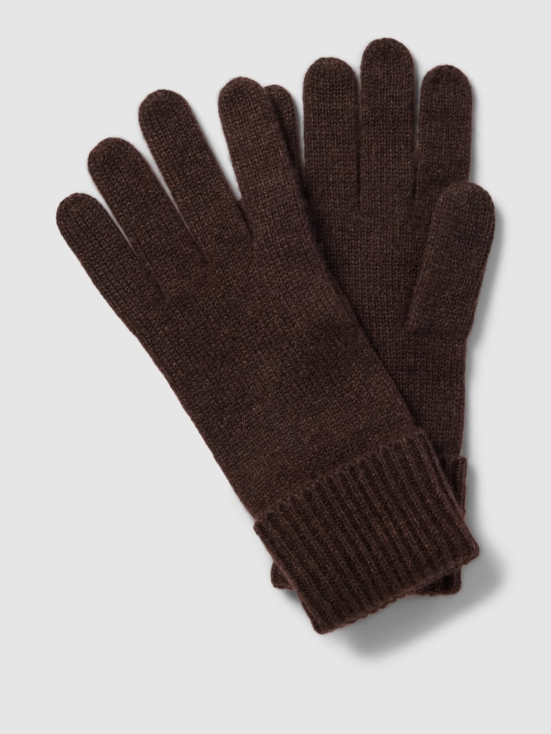 Handschuhe aus Kaschmir mit breitem Umschlang in schokobraun meliert