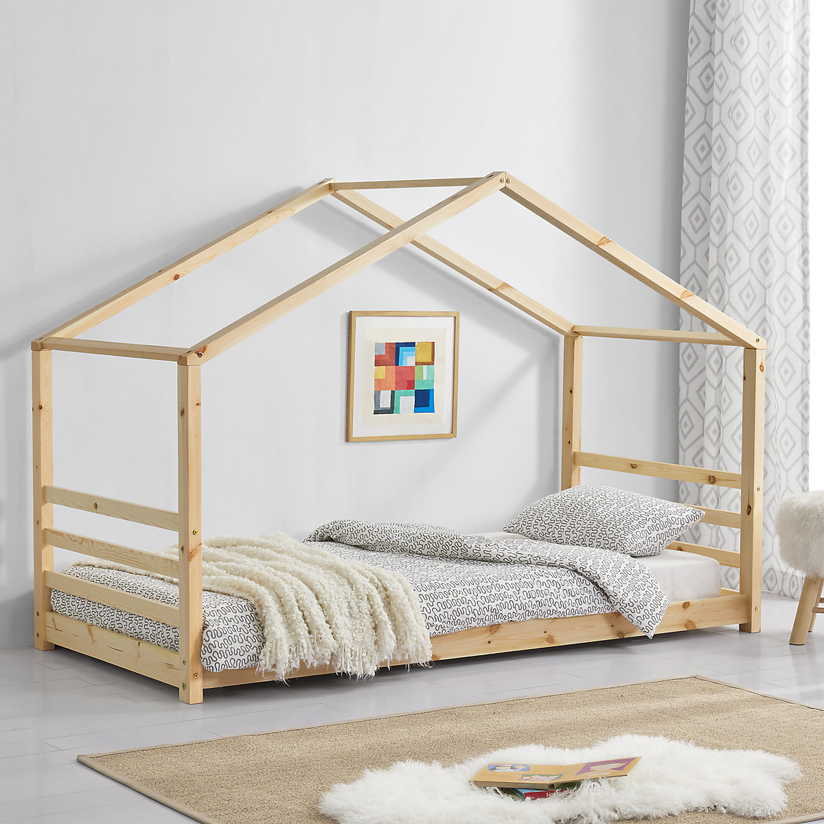 Kinderbett mit Lattenrost Hausbett Holz Weiß Bettenhaus Bett Jugendbett in verschiedenen Größen