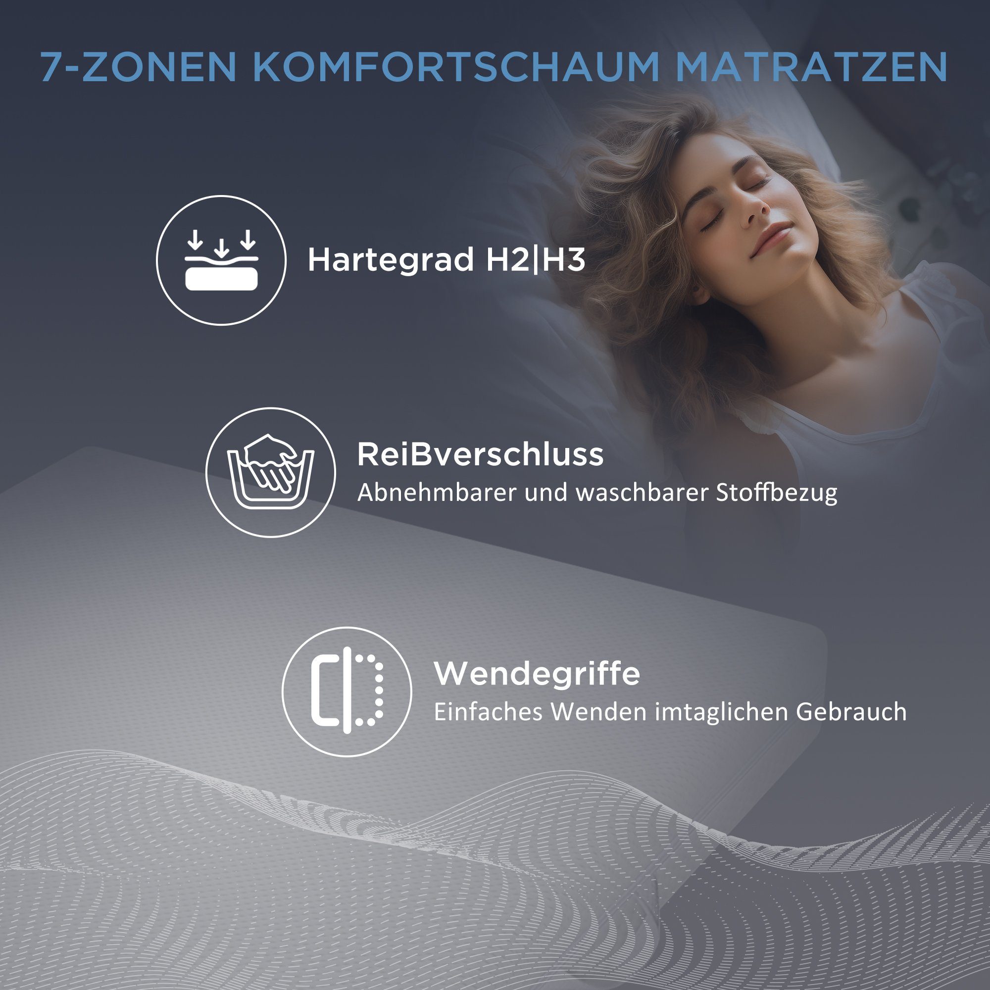 Gelschaummatratze Kaltschaummatratze 7 Zonen Komfortschaummatratze, 20 cm hoch, OKA, 20 cm hoch, (H3 H2 matratze 90x200 cm Ergonomische Kaltschaummatratze mit), Griffe & Bezug waschbar Klimafaser versteppt Mit Rundum-Reißverschluss