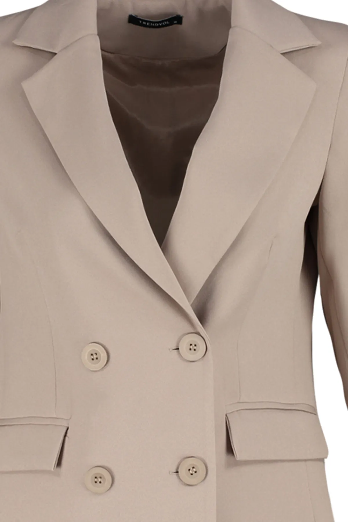 Trendyol Modest  Nerzfarbener Blazer aus Webstoff mit Doppelknöpfen und detailliertem Taschenfutter TCTSS22CE025