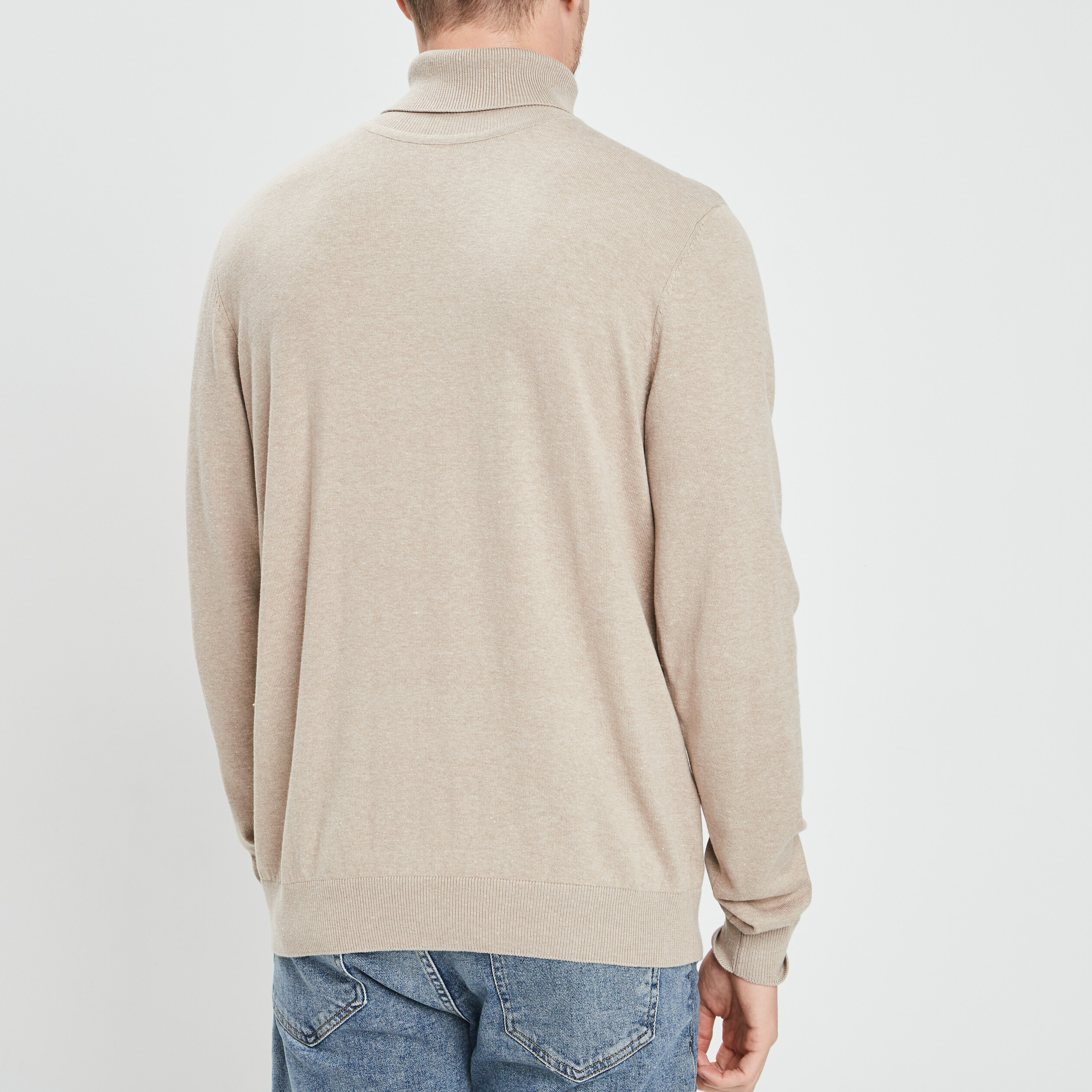 Pull avec col roulé sable homme | La Halle