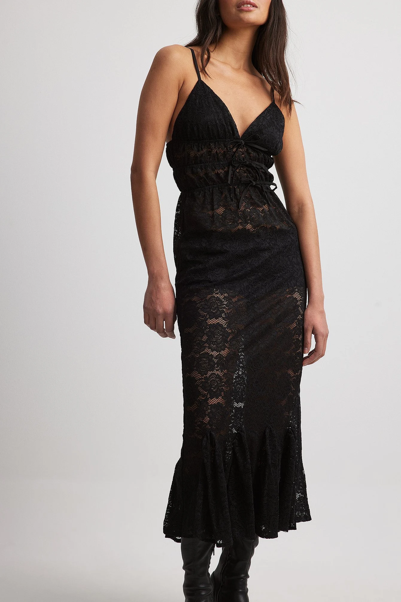 Draped Lace Midi Dress