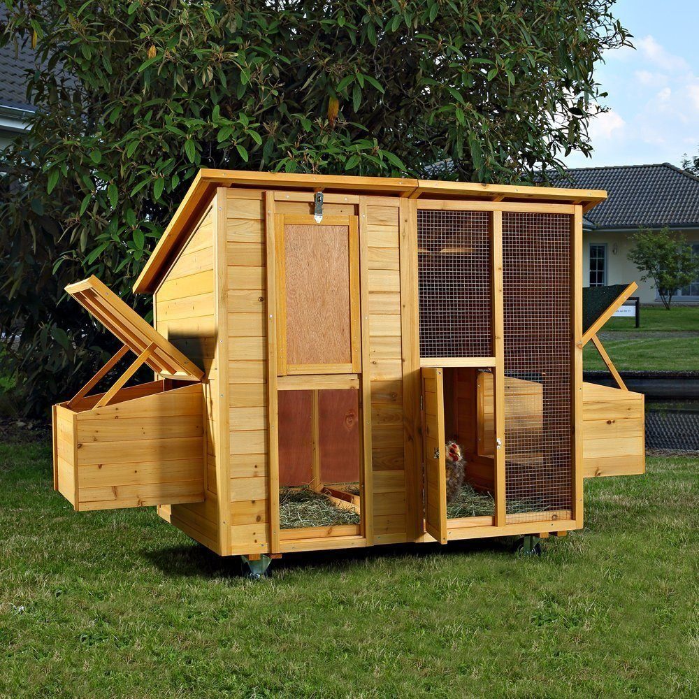 Melko Hühnerstall Hühnerhaus Kaninchenkäfig Hasenstall Braun 214 CM Überdachung Öffnungen Hühner Hühnerstall Kaninchenstall, Wetterfest