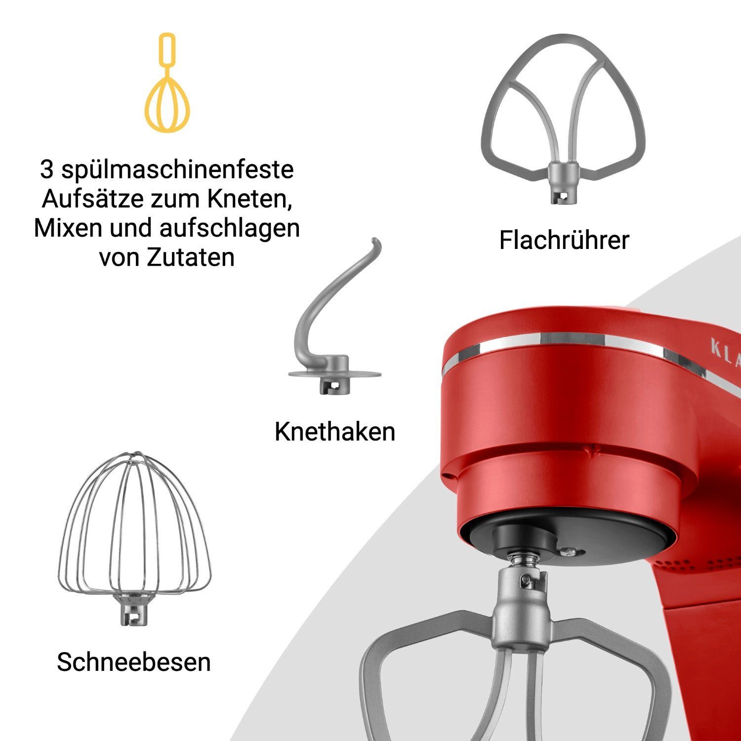 KLAMER Küchenmaschine KLAMER Küchenmaschine 1800W, Knetmaschine mit 6 Liter Edelstahl Schüs…