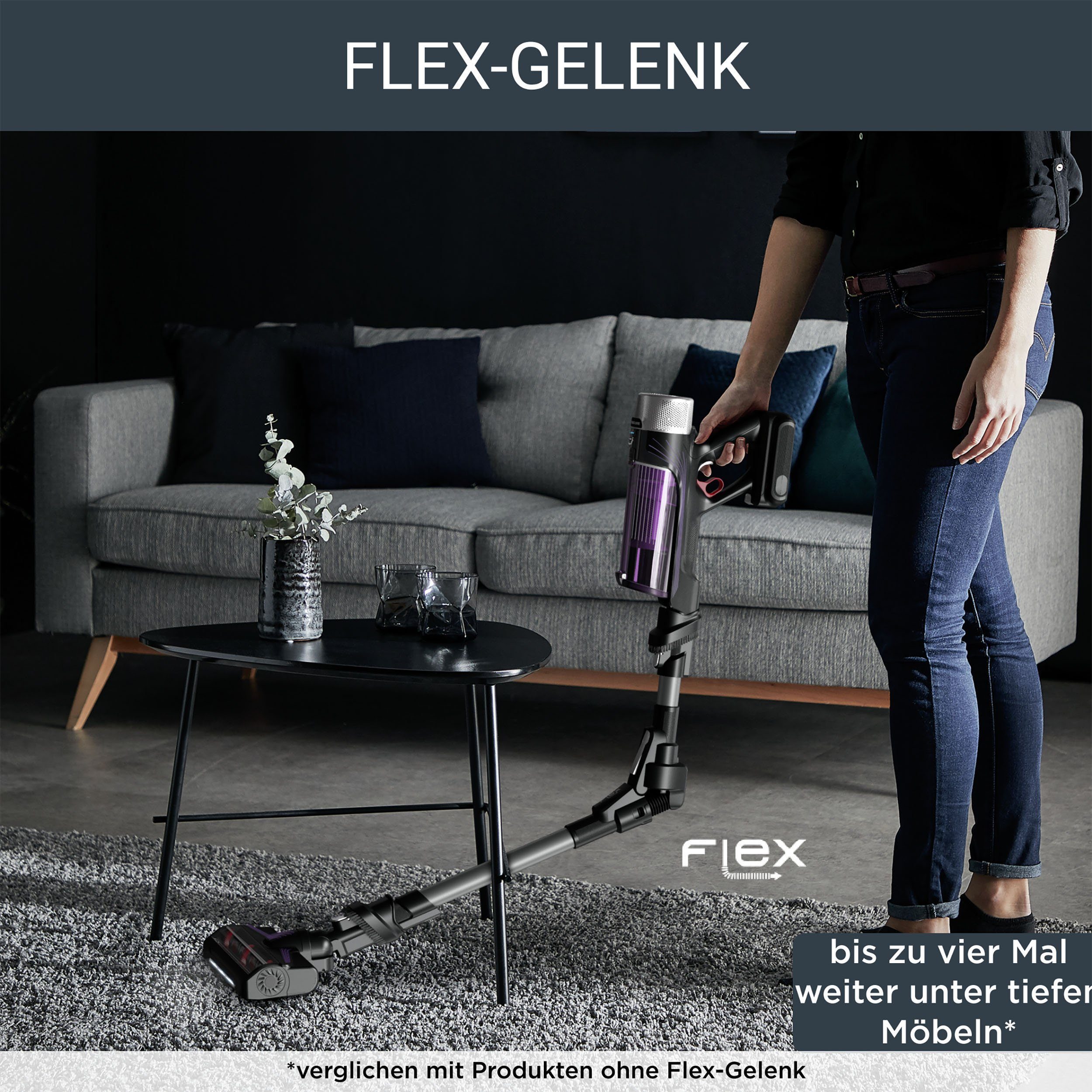 Rowenta Akku-Hand-und Stielstaubsauger HERO, RH2038 X-Force Flex 9.60 Allergy, 250 W, beutellos, kabellos, hohes Fassungsvermögen, Flex-Gelenk, lange Betriebsdauer
