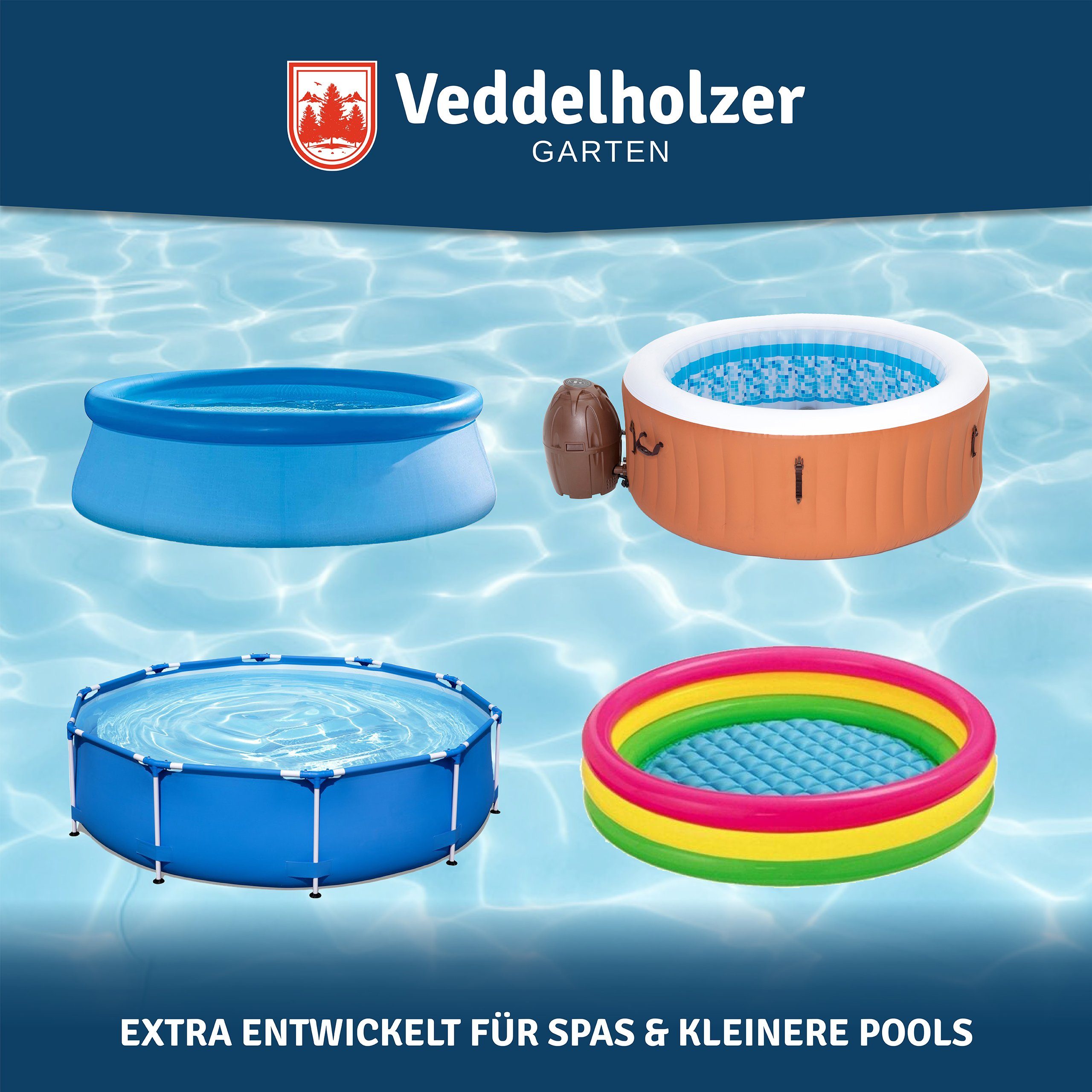 Veddelholzer Garten Chlortabletten 180 Chlor Mini Tabs Pool Zubehör Whirlpool Wasserpflege Desinfektion, 488g
