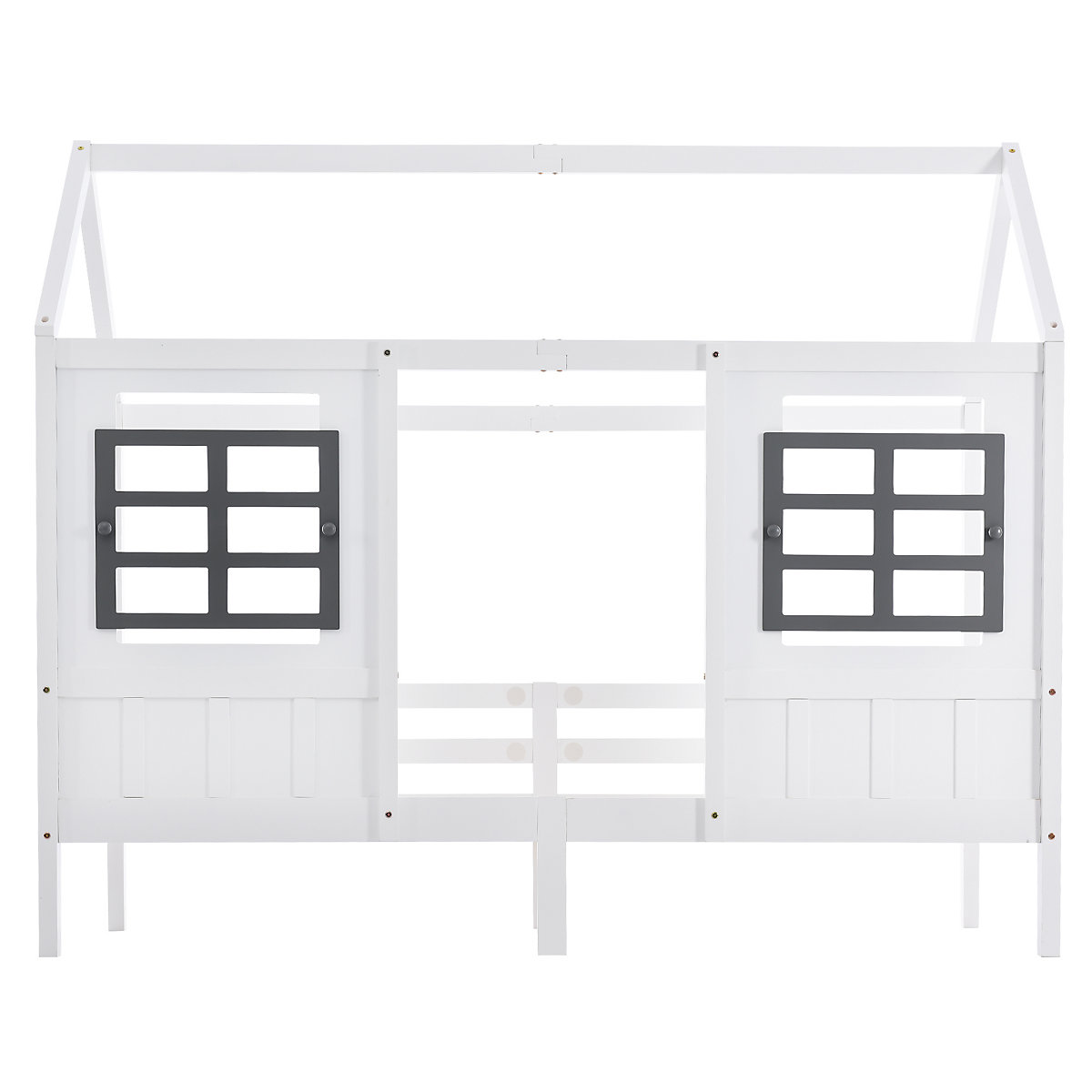 Hausbett 90x200 cm mit Rausfallschutz und Fenstern, Kinderbett Kiefer