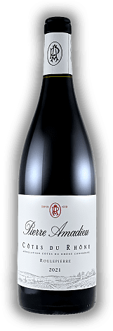 Pierre Amadieu, Cotes du Rhone, A.C., Roulepierre, 2021, Cotes du Rhone rouge  Pierre Amadieu, Cotes du Rhone, A.C., Roulepierre, 2021, Cotes du Rhone rouge  Mediterranes Klima der südlichen Rhône bringen diesen Côtes du Rhône 