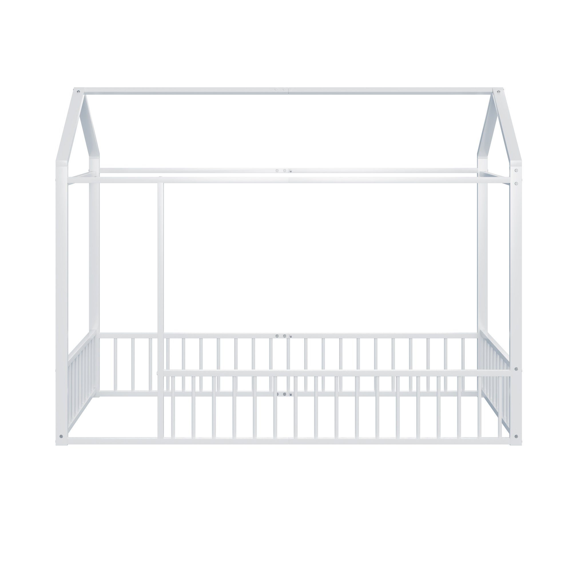 Flieks Metallbett, Kinderbett Hausbett Einzelbett 90X200cm mit Dach ohne Lattenrost