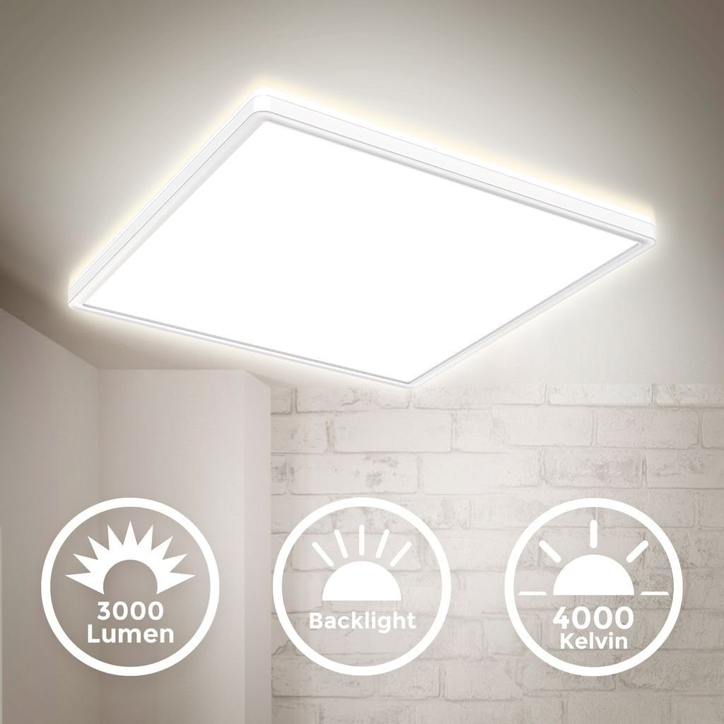 B.K.Licht Deckenleuchte LED Deckenlampe Backlight 4.000K 3.000lm - BKL1313, LED fest integriert, Neutralweiß, Panel Ultra Flach 420x420x29mm 22W Memoryfunktion Weiß