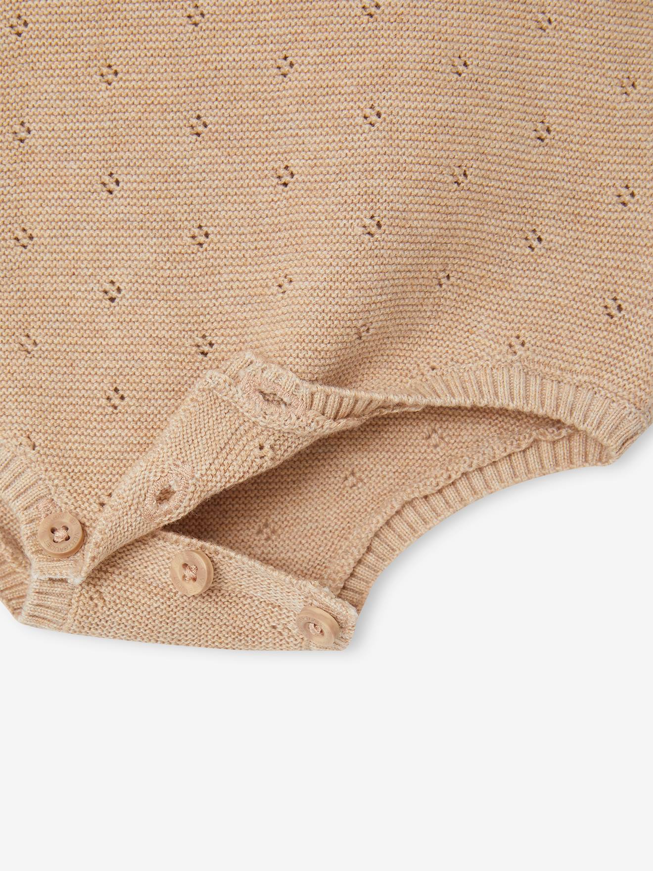 Vertbaudet Baby-Set: Strick-Kurzoverall mit langen Ärmeln & Mütze Oeko-Tex - beige meliert