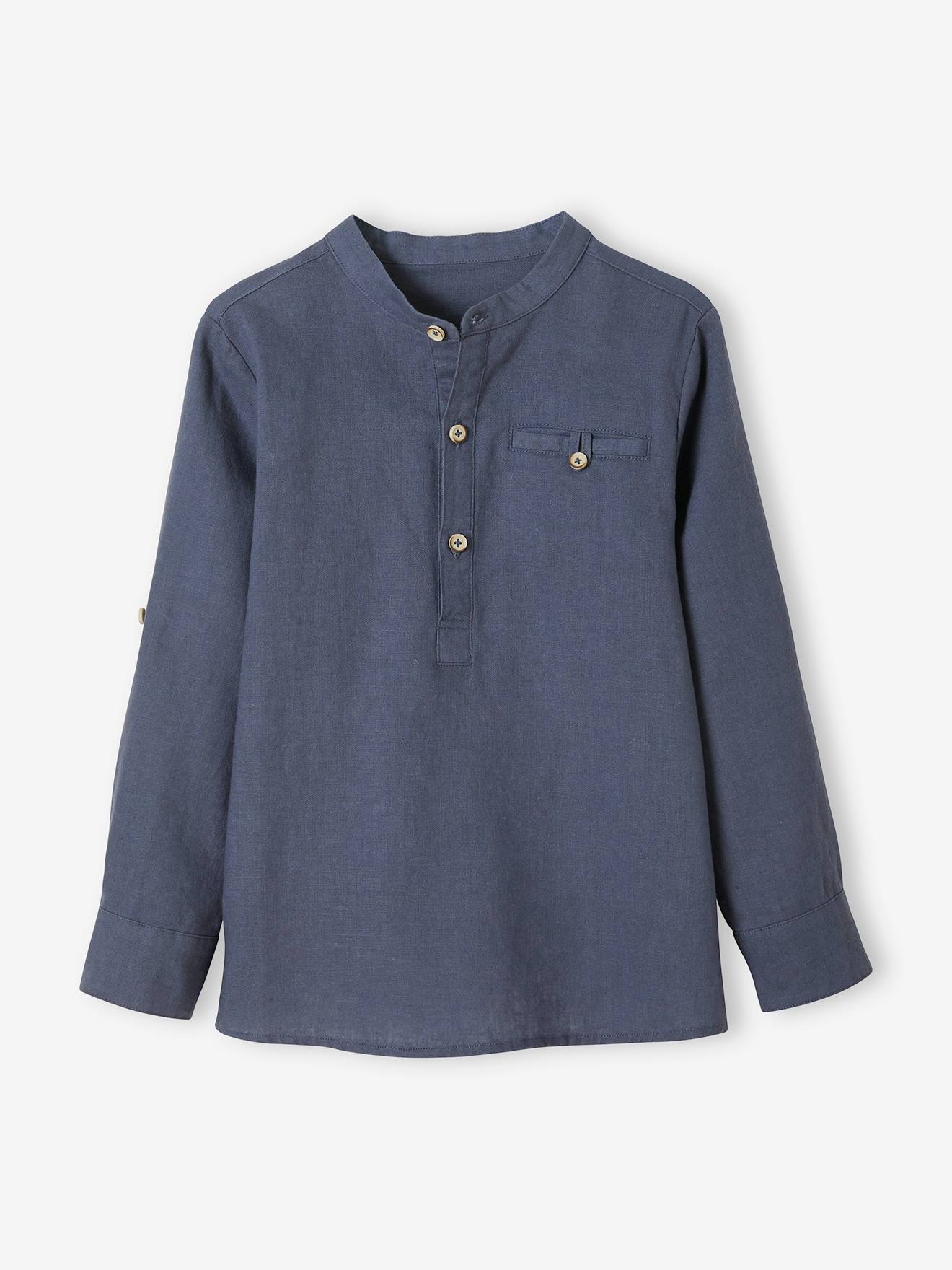 Vertbaudet Festliches Jungen Hemd Leinen/Baumwolle - himmelblau