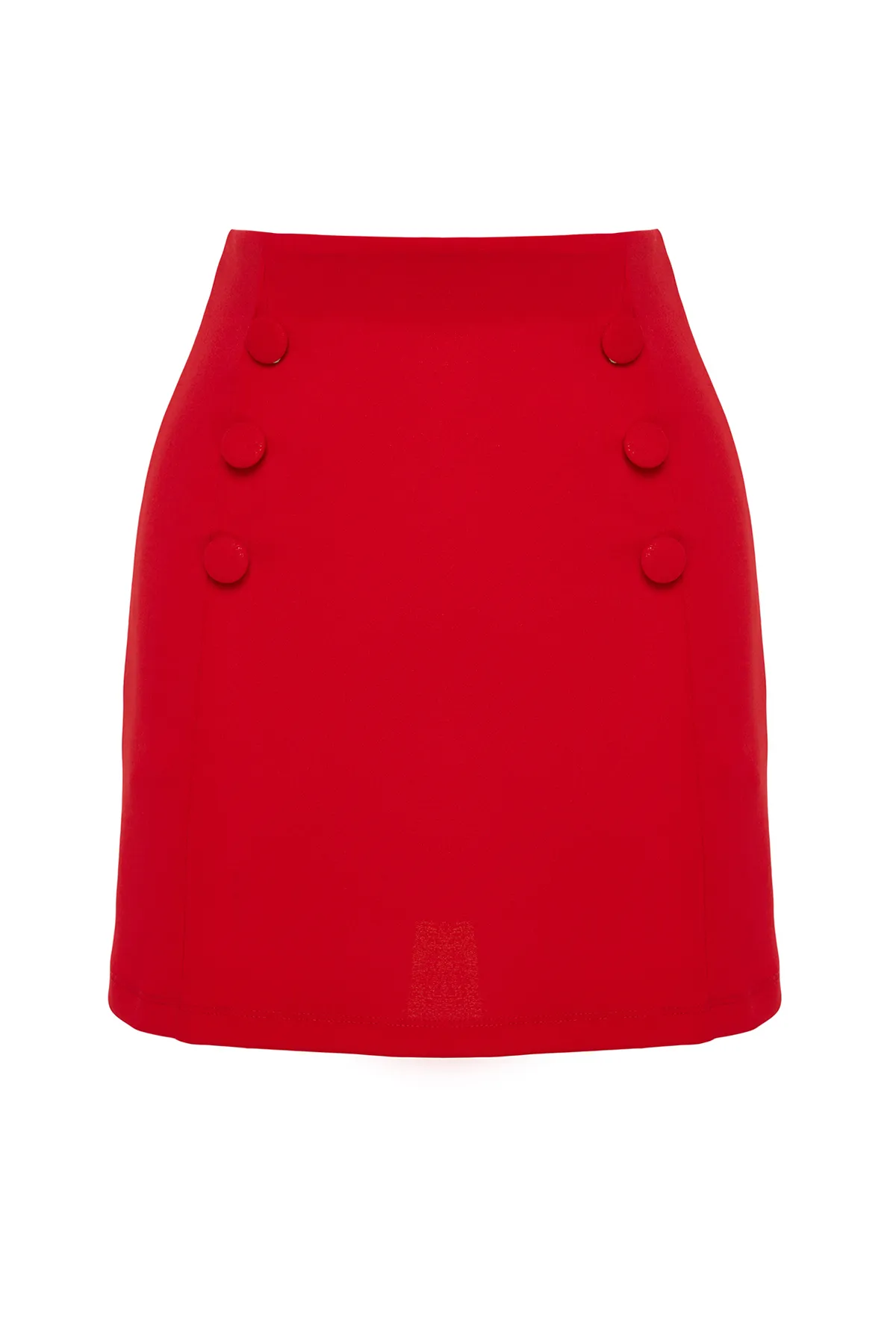 Trendyol Collection  Roter eleganter Crêpe-Mini-Bleistiftrock aus Stretch-Strick mit Knopfleiste TWOAW24ET00025