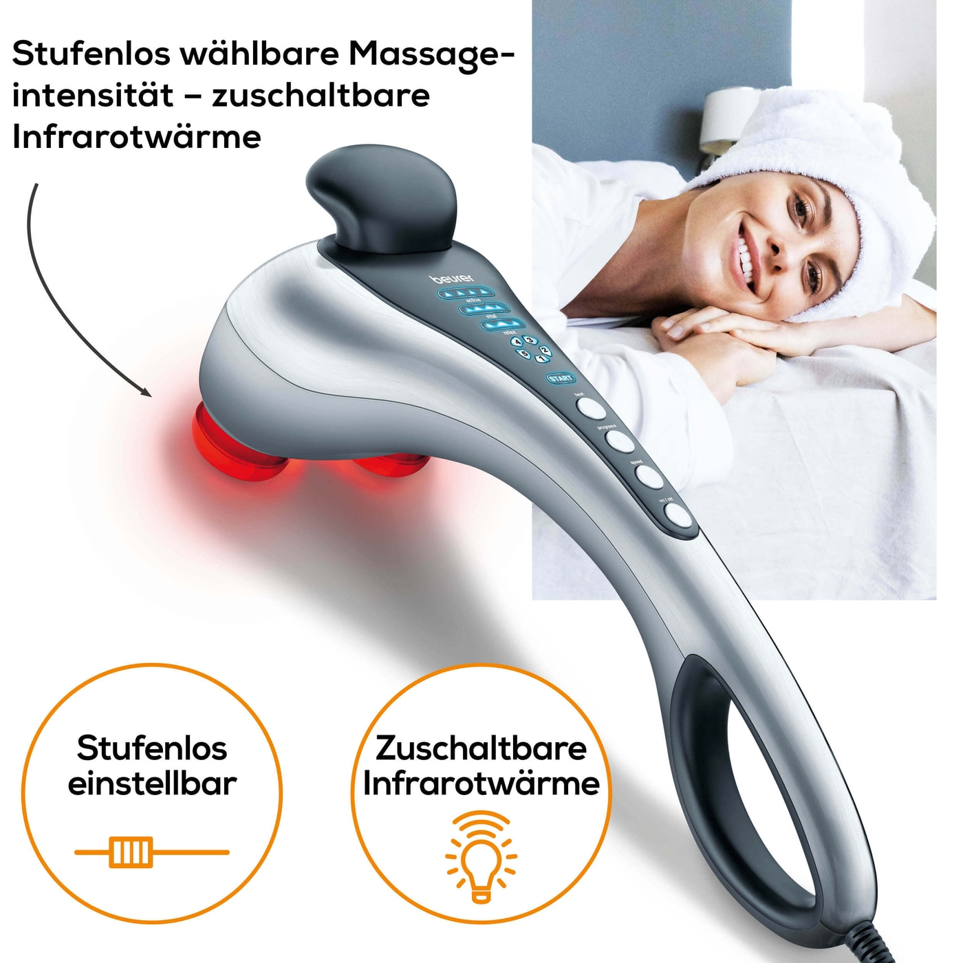 Beurer Infrarot-Klopf-Massagegerät MG 100-Massagegerät mit 2 Aufsätzen & Infrarotwärme für eine entspannende Klopfmassage