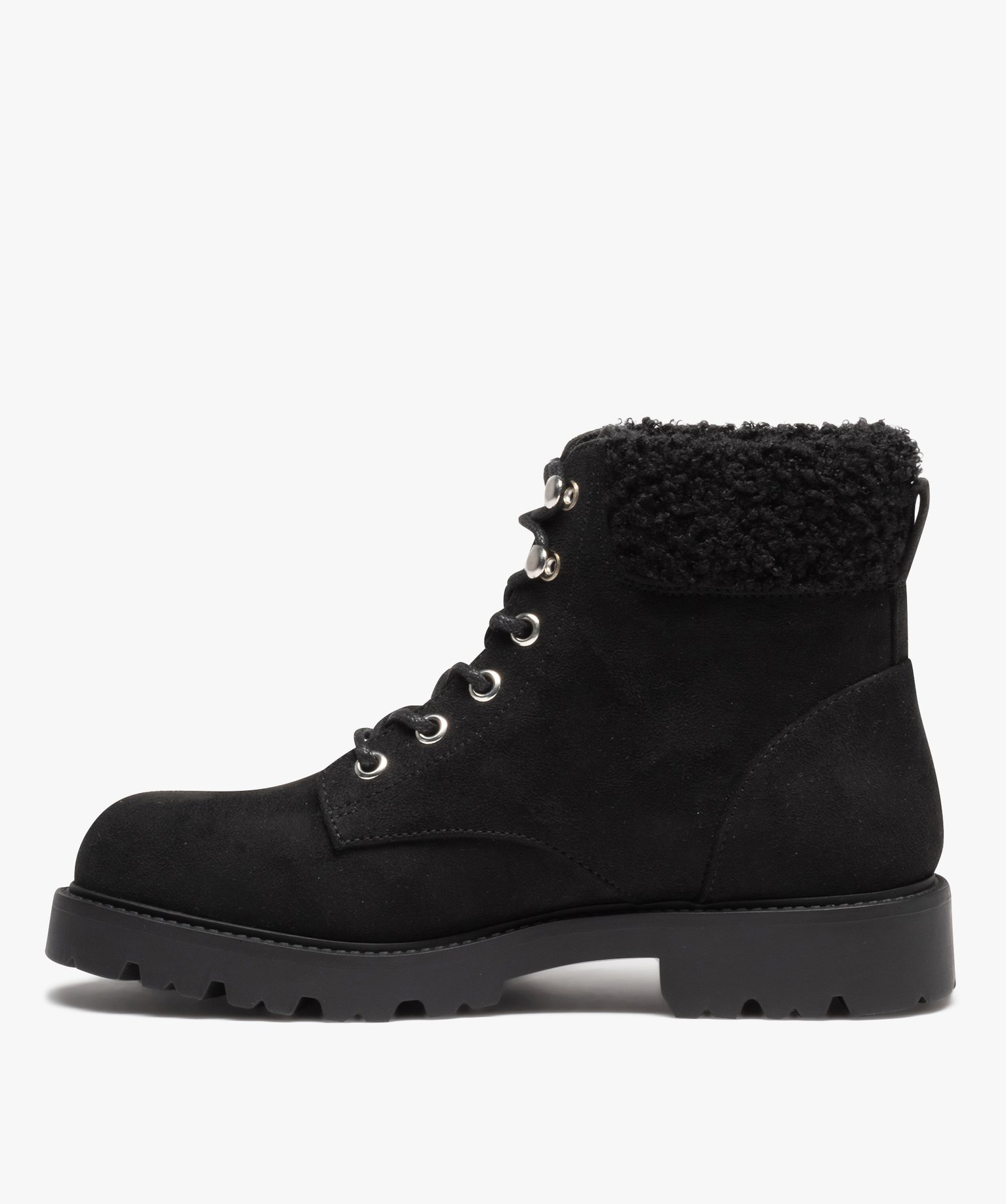 Boots femme unies en suédine à col fourré noir | GEMO