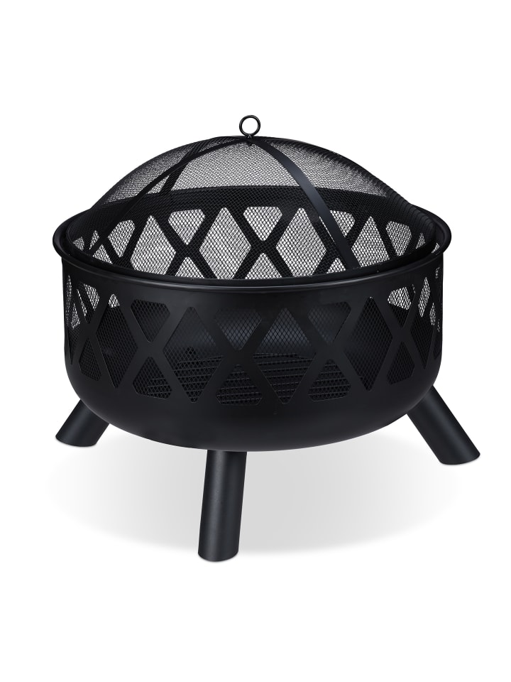 relaxdays Feuerschale mit Funkenschutz in Schwarz - Ø 62 cm günstig kaufen onesize