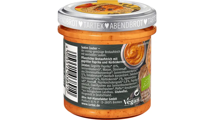 Tartex Bio Saaten Zauber Kürbiskern Gegrillte Paprika 135 g