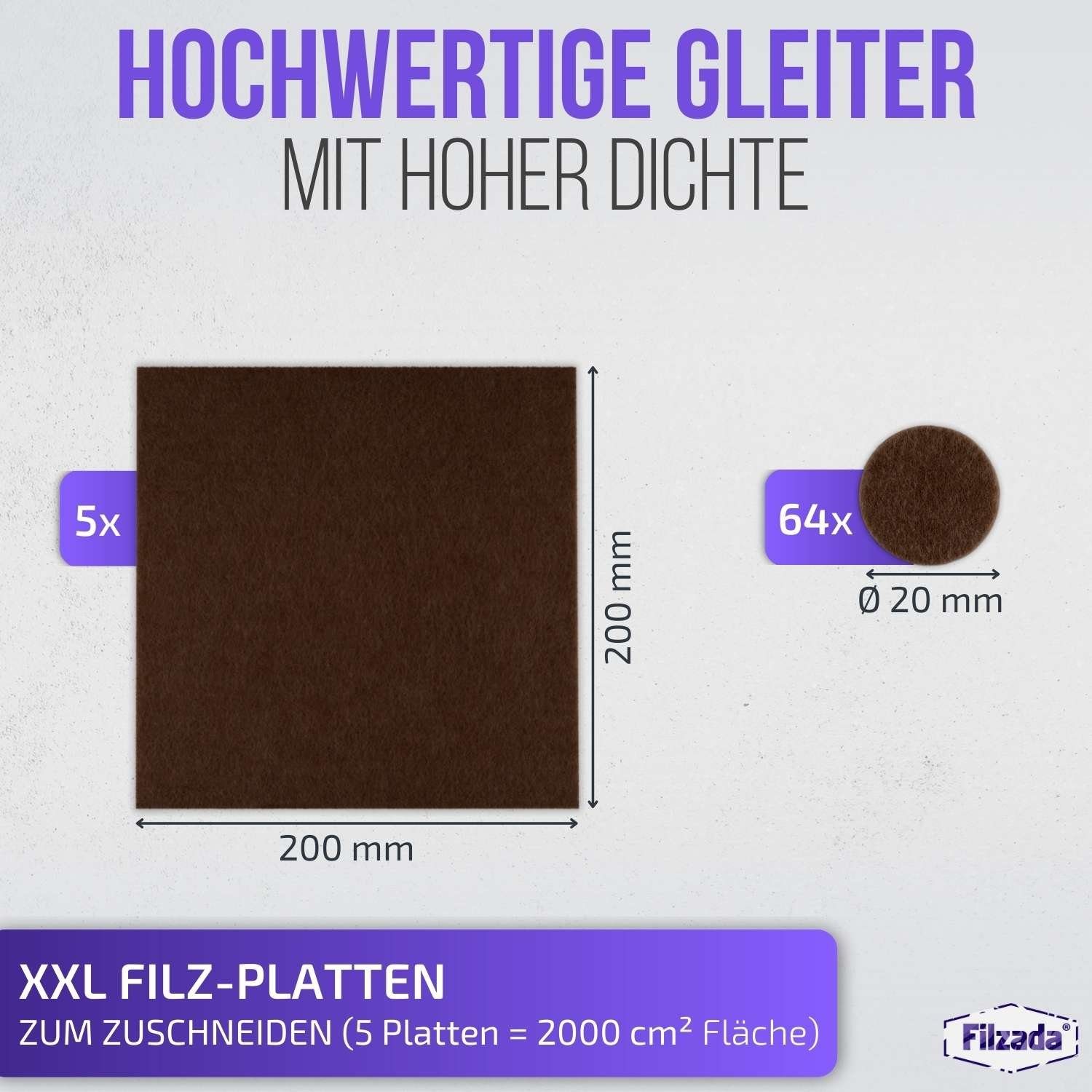 Filzada Filzgleiter Filzgleiter Selbstklebend Platten Set 200x200mm & Ø20mm Möbelgleiter