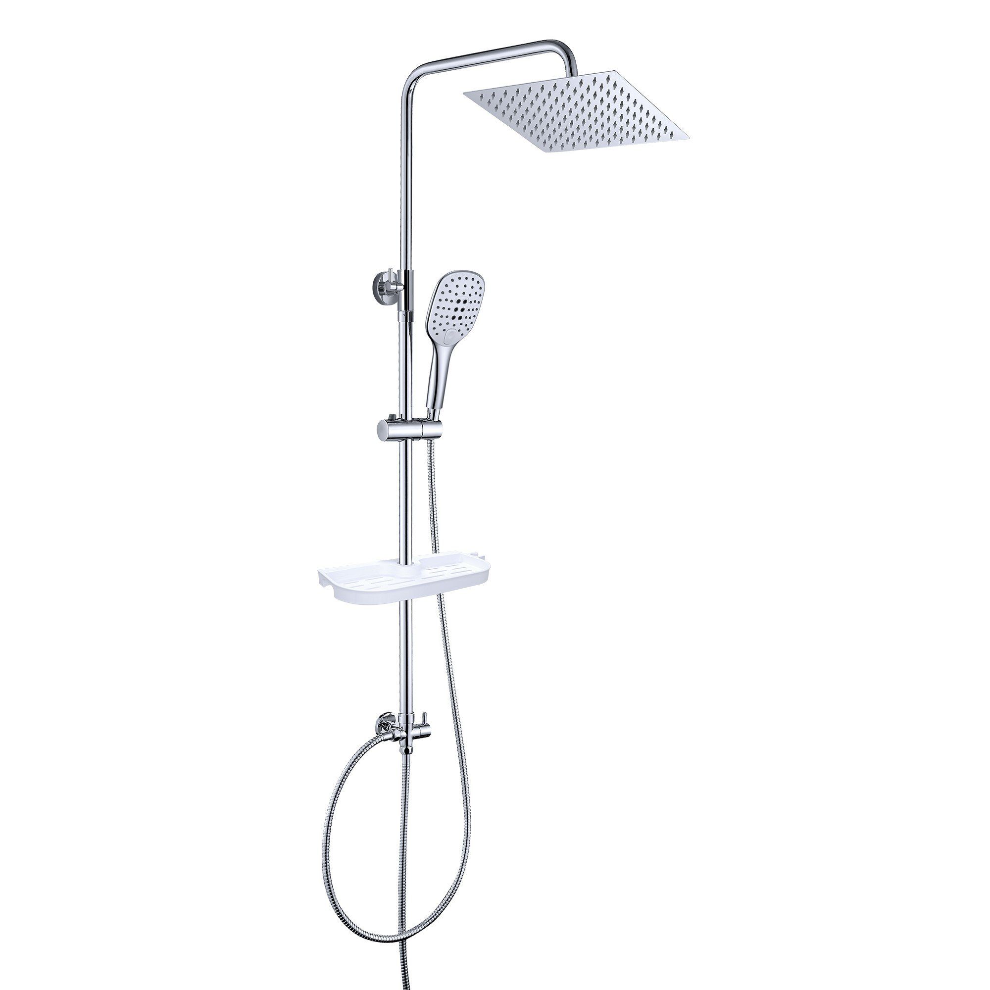 JOHO Duschsystem Duschset schwarz Duschsystem Überkopfbrause Set Regendusche, Höhe 114 cm, 3 Strahlart(en), Kopfbrause 20*20cm, universell einsetzbar für vorhandene Löcher
